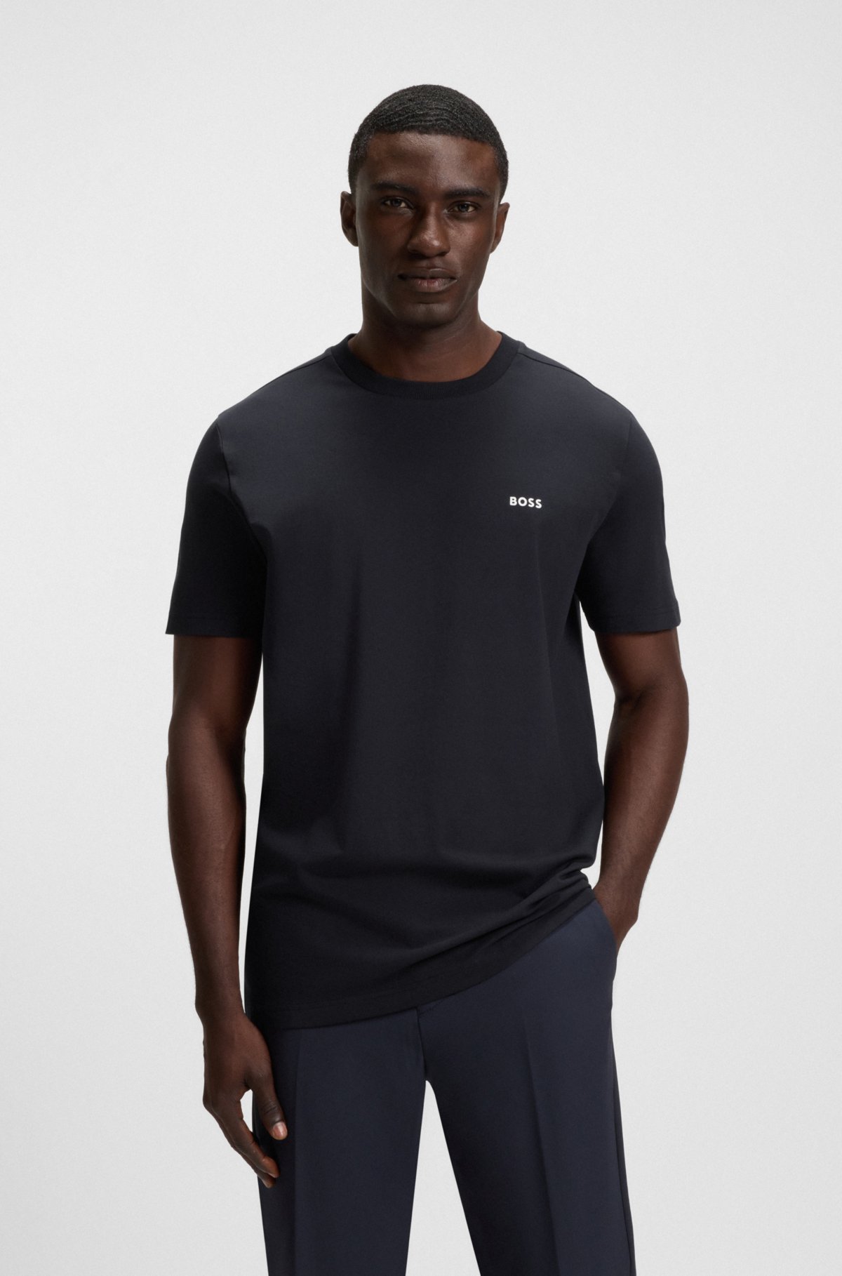 Camiseta de algodón elástico con detalle de logotipo