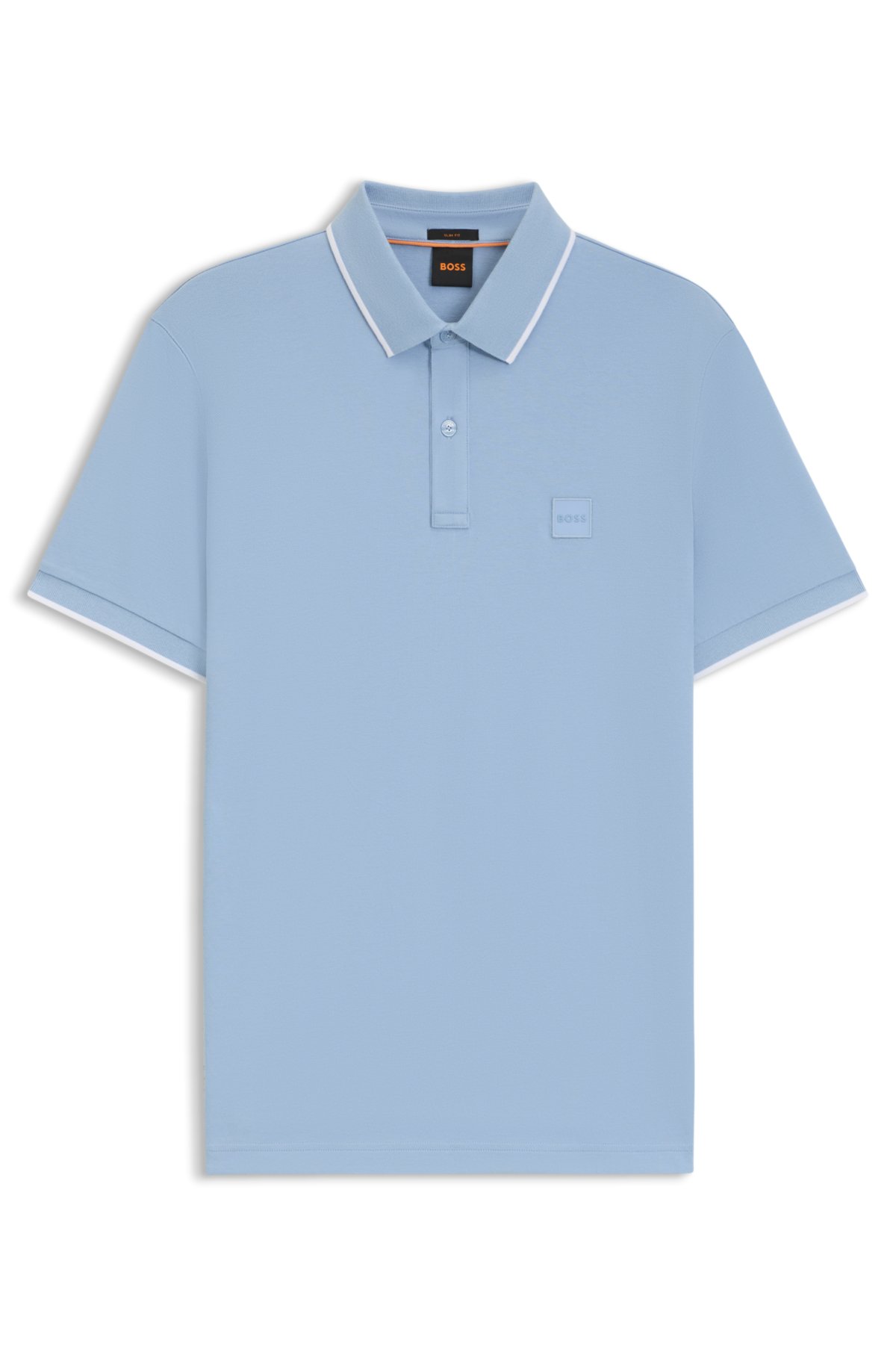Camiseta de polo ajustada con parche de logotipo en algodón elástico