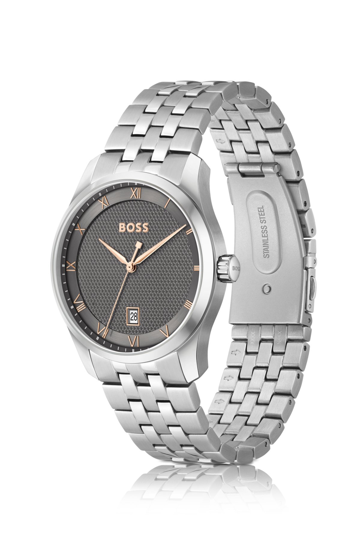 Reloj de pulsera con cadena PRINCIPLE con esfera gris estampada