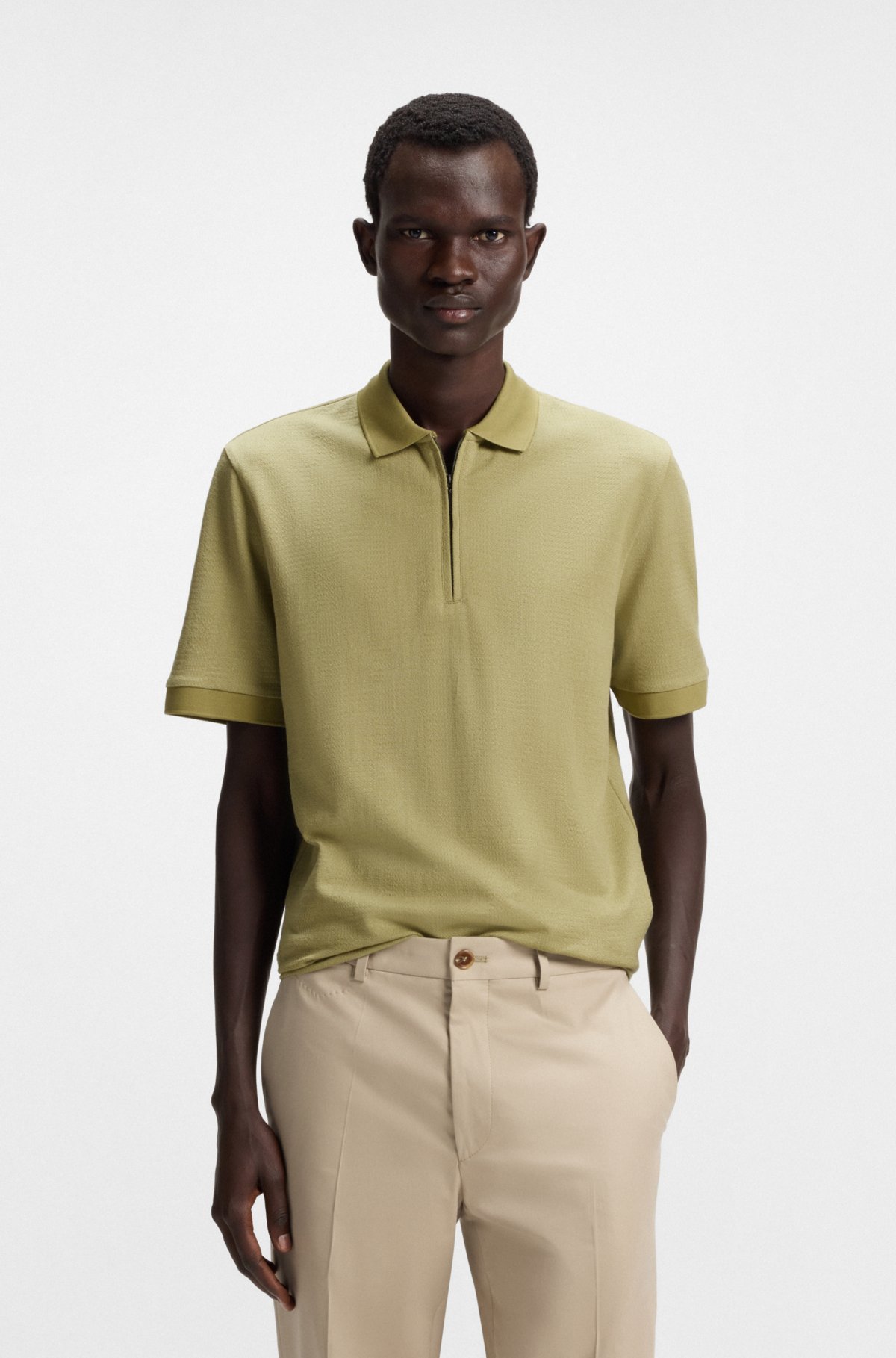Camiseta de polo regular de algodón-seda con cuello con cremallera