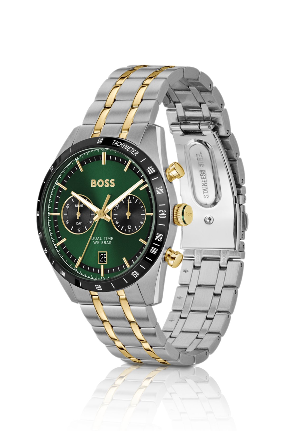 Reloj de esfera verde con pulsera efecto dorado
