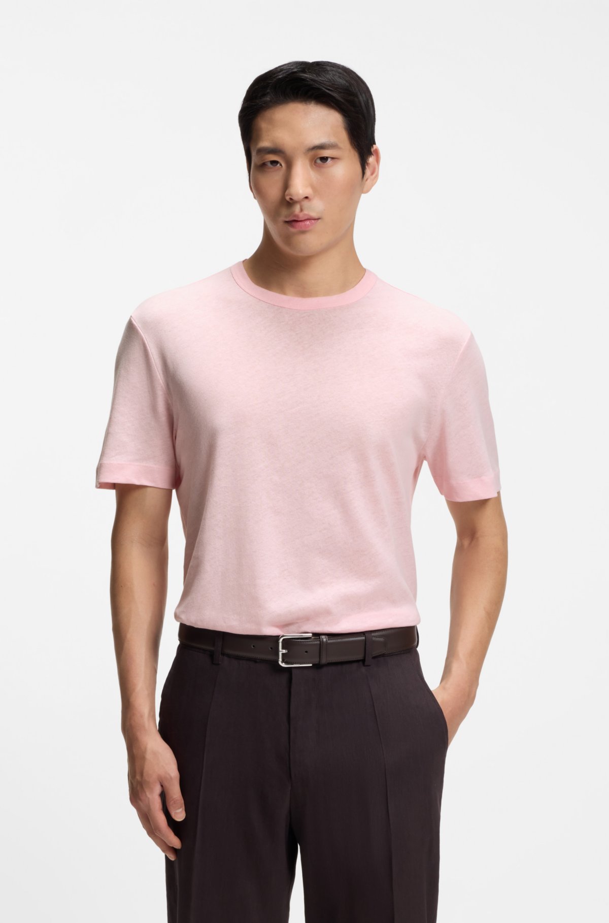 Camiseta de algodón y lino con corte recto