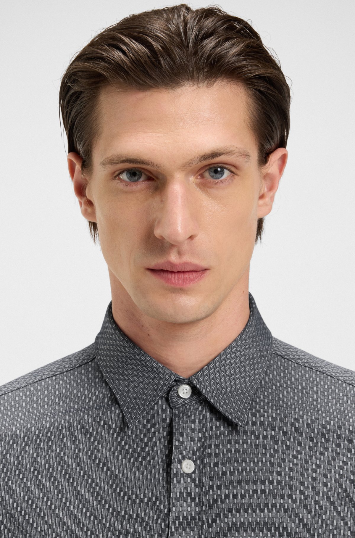 Camisa ajustada de mezcla de algodón con tejido jacquard