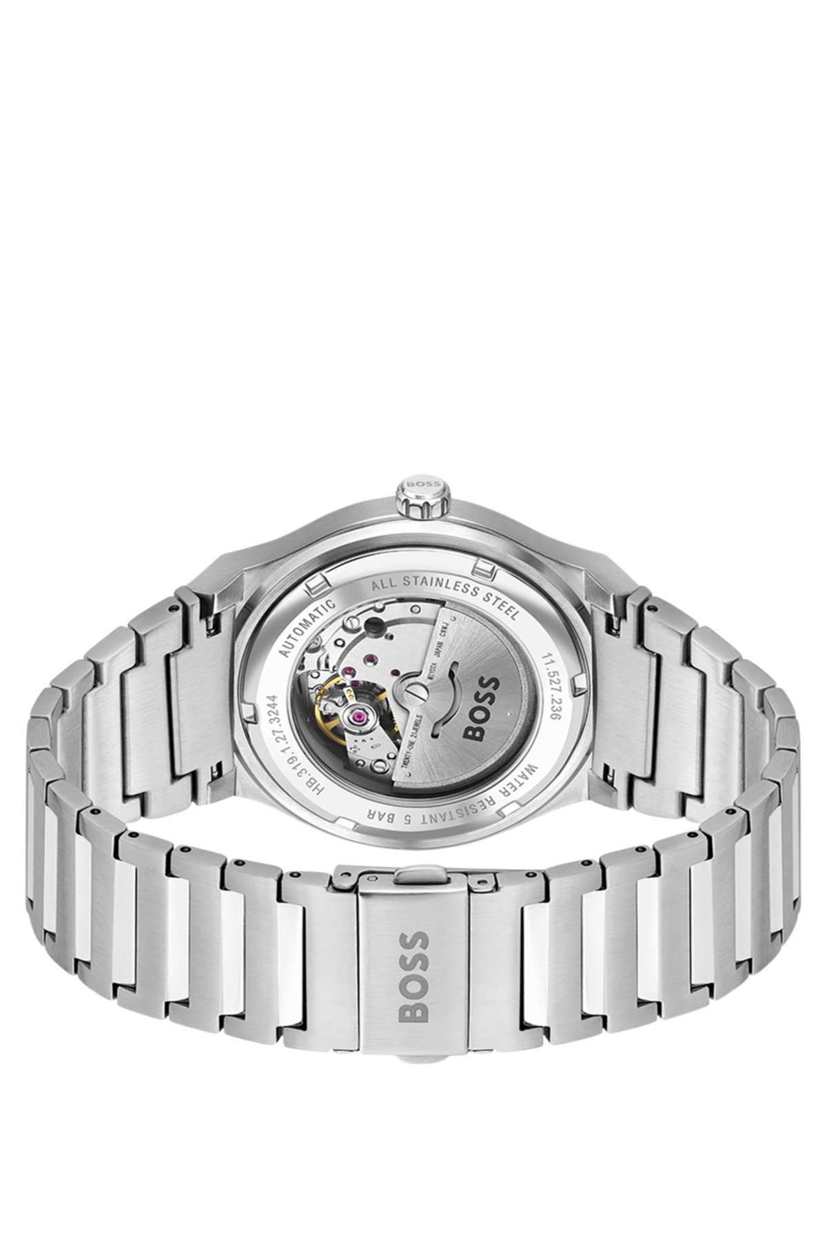 Reloj automático con pulsera de eslabones y esfera con textura de surcos
