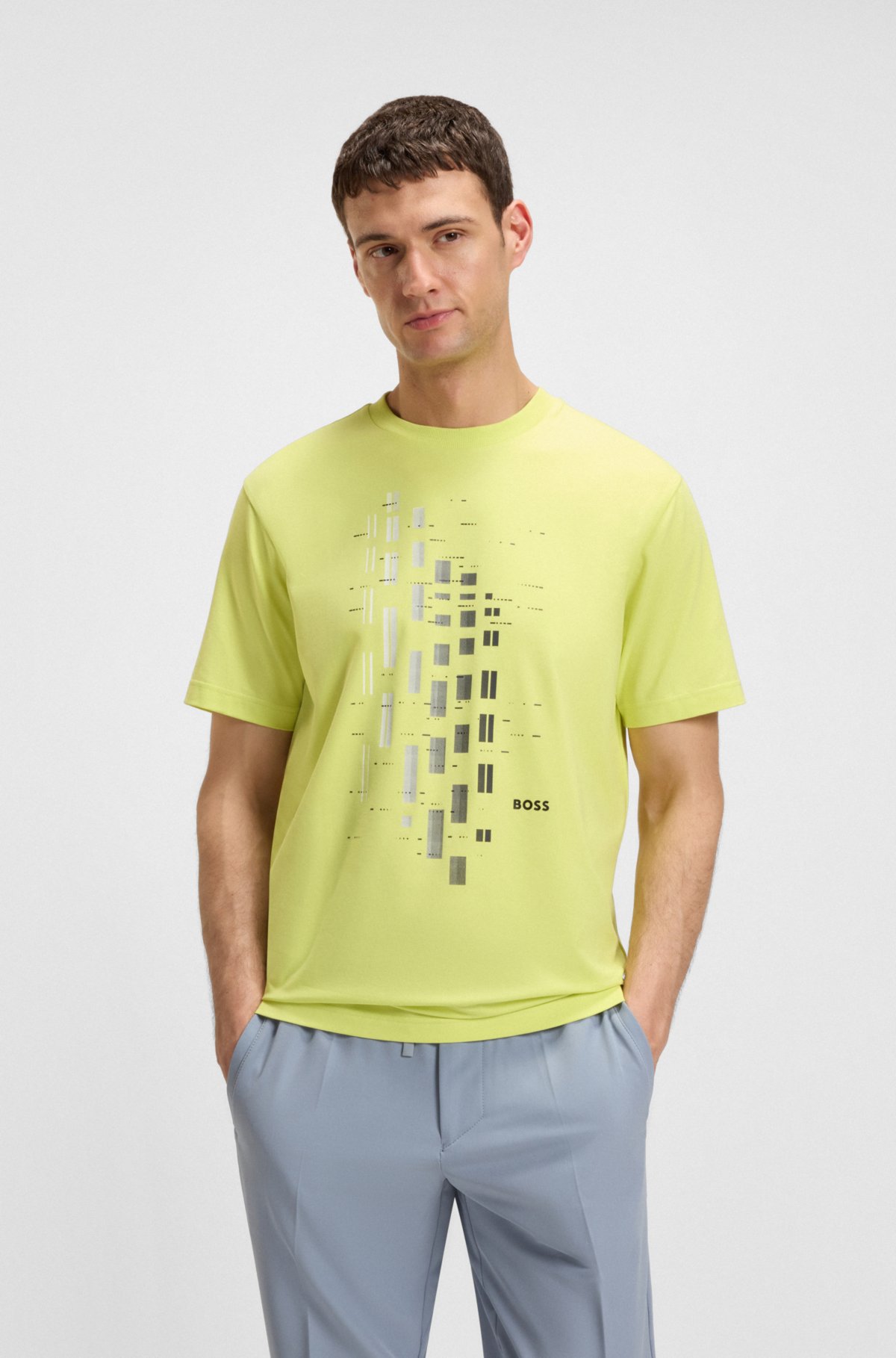 Camiseta de algodón elástico con estampado geométrico