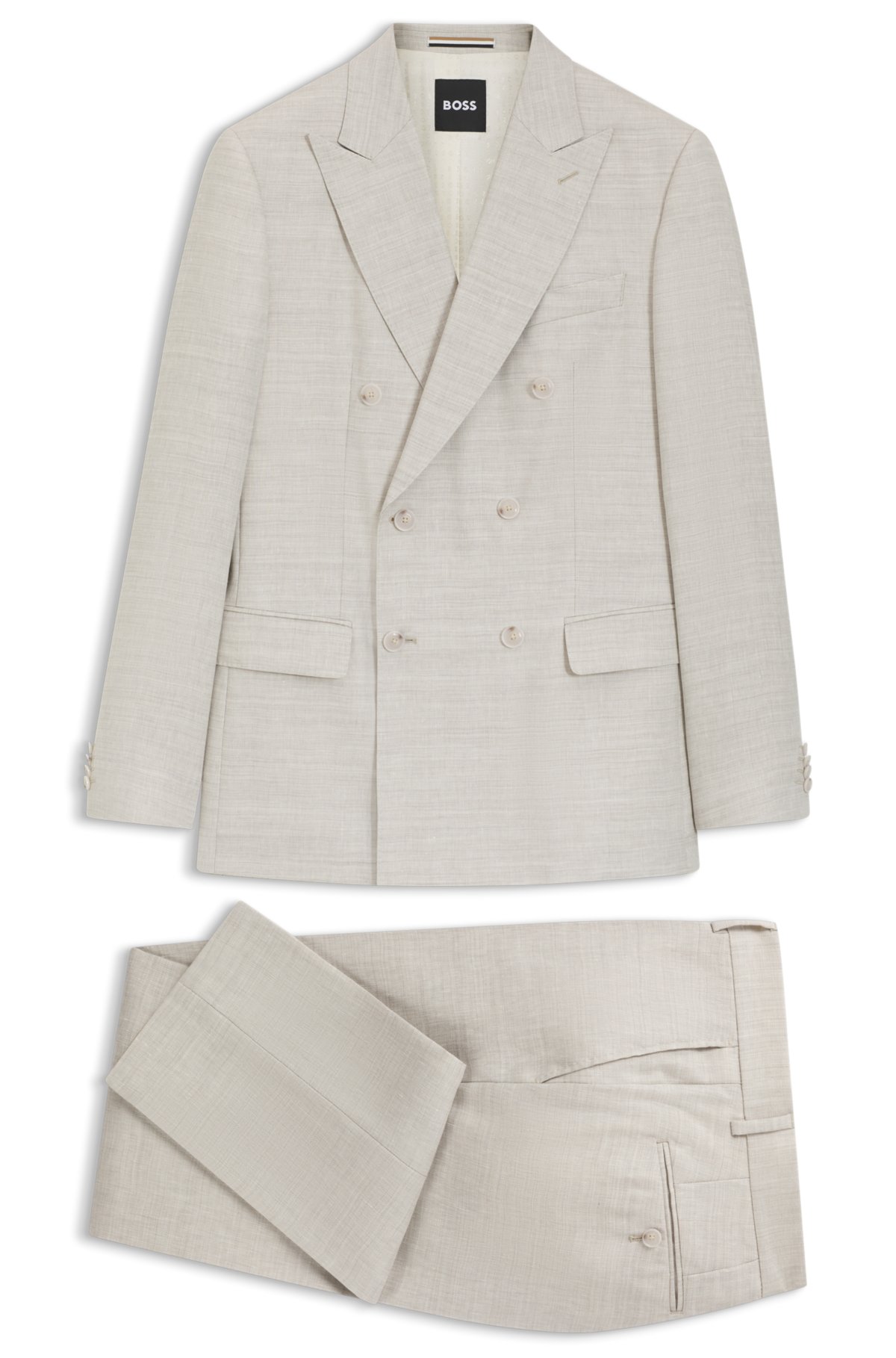 Traje de dos piezas ajustado en lino y lana con rayas