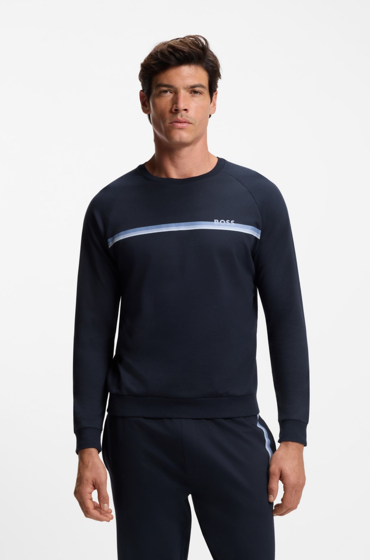Sudadera de algodón-terciopelo con logo y rayas