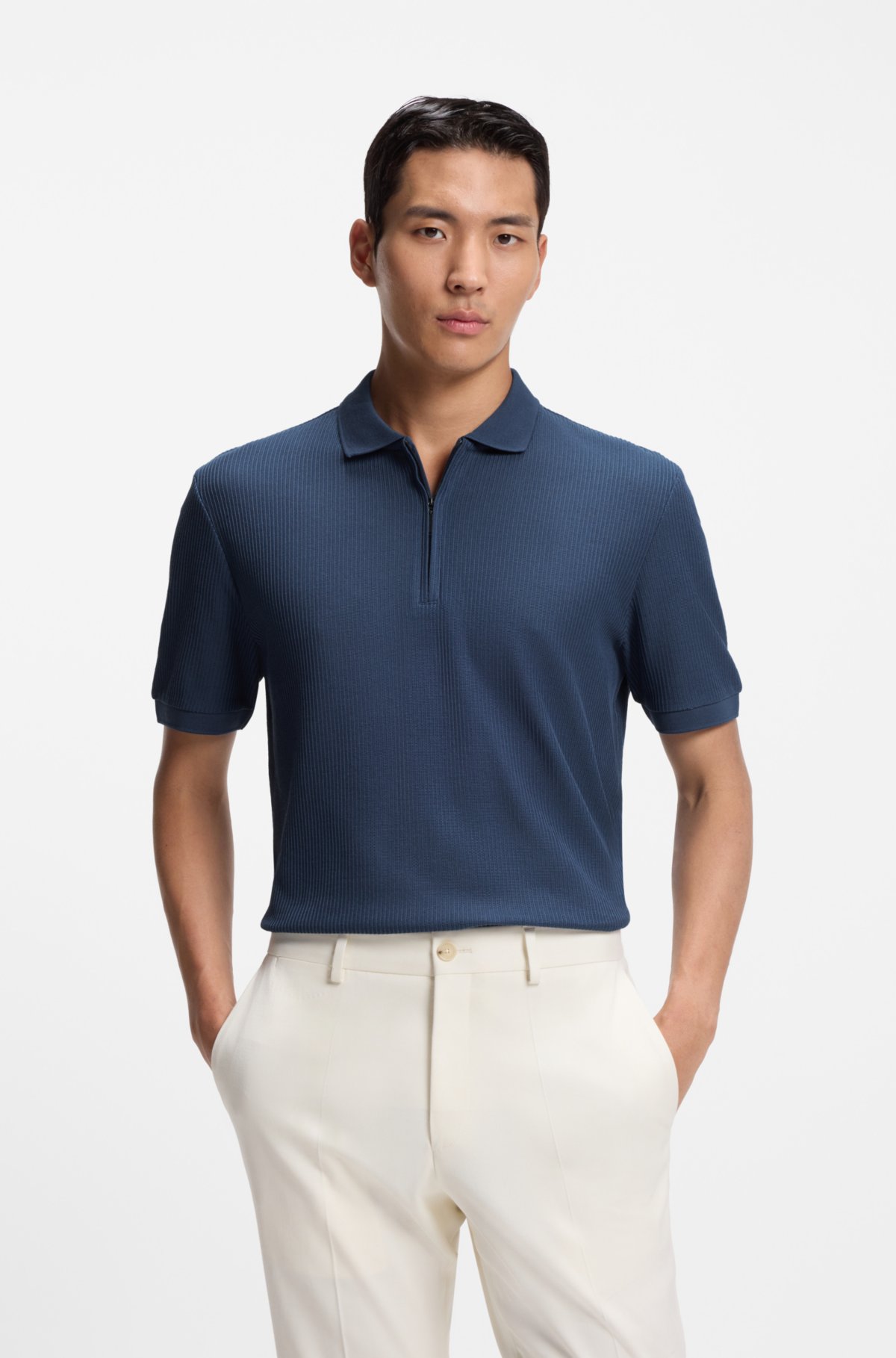 Camiseta polo con cremallera en algodón estructurado