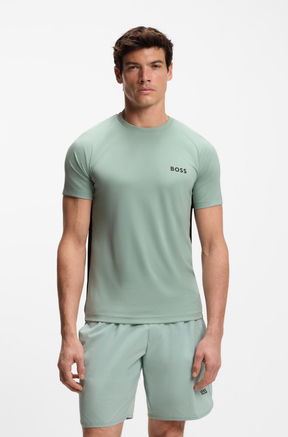 Camiseta masculina activa de secado rápido con ajuste delgado y estiramiento en cuatro direcciones