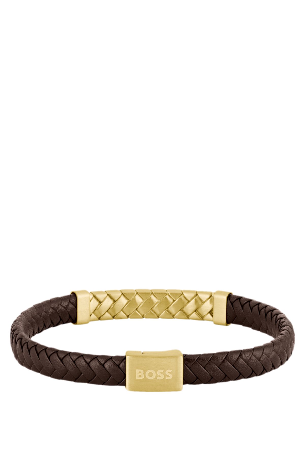 Pulsera de diseño herringbone en cuero marrón