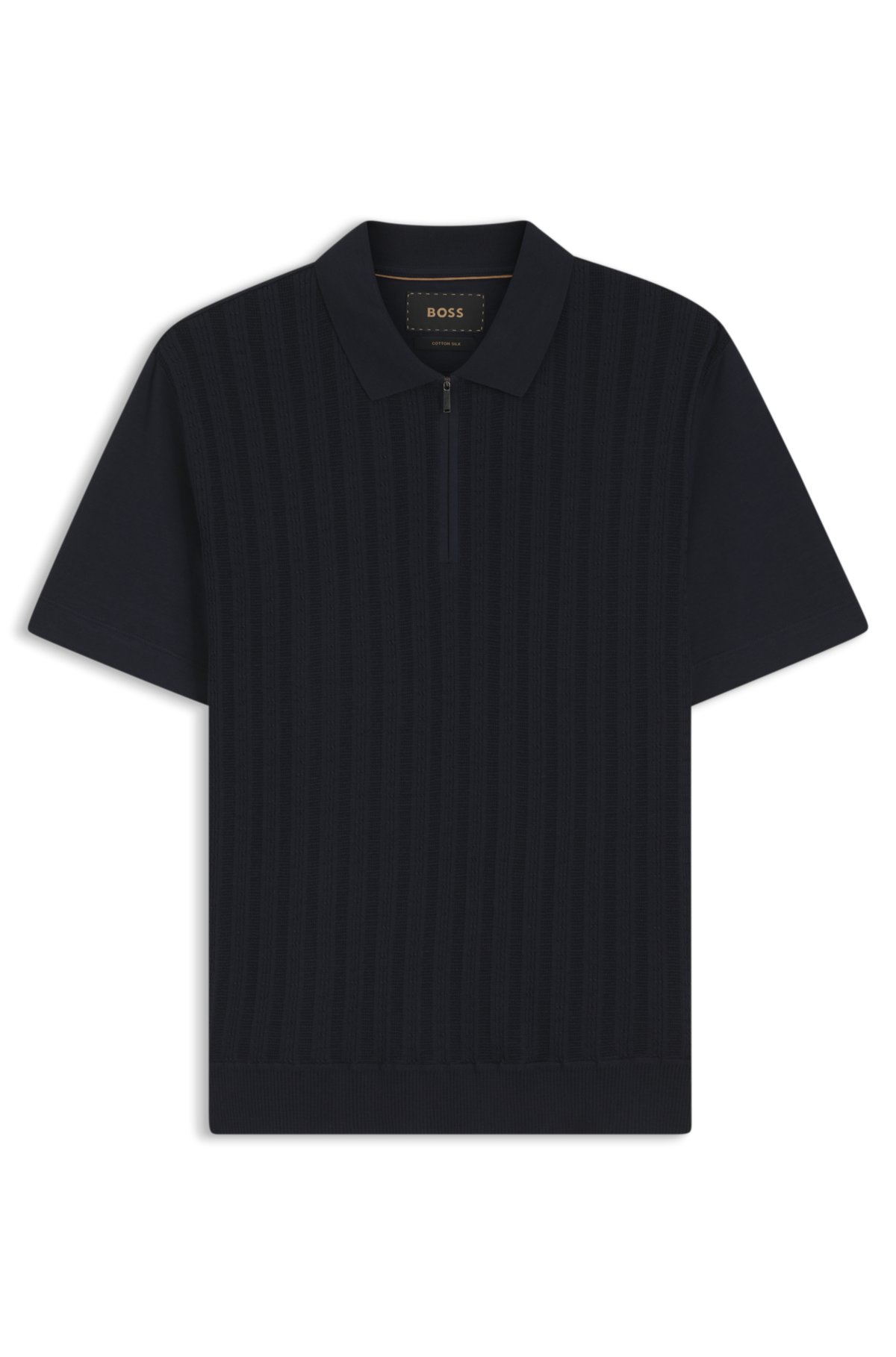 Camiseta de polo de algodón y seda con cuello de cremallera