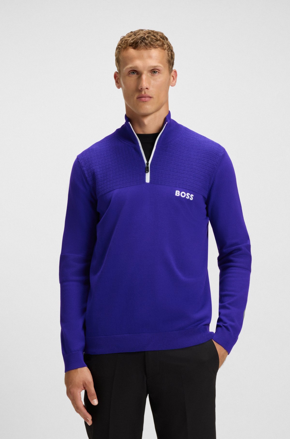 Sudadera con cuello de cremallera resistente al agua en mezcla de algodón