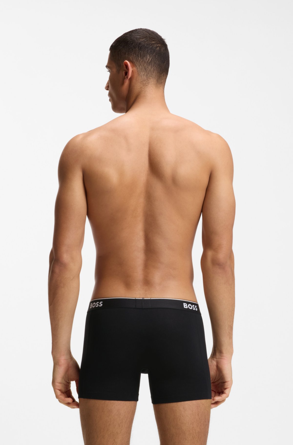 Juego de tres piezas de calzoncillos boxer con cinturón con logo en algodón elástico