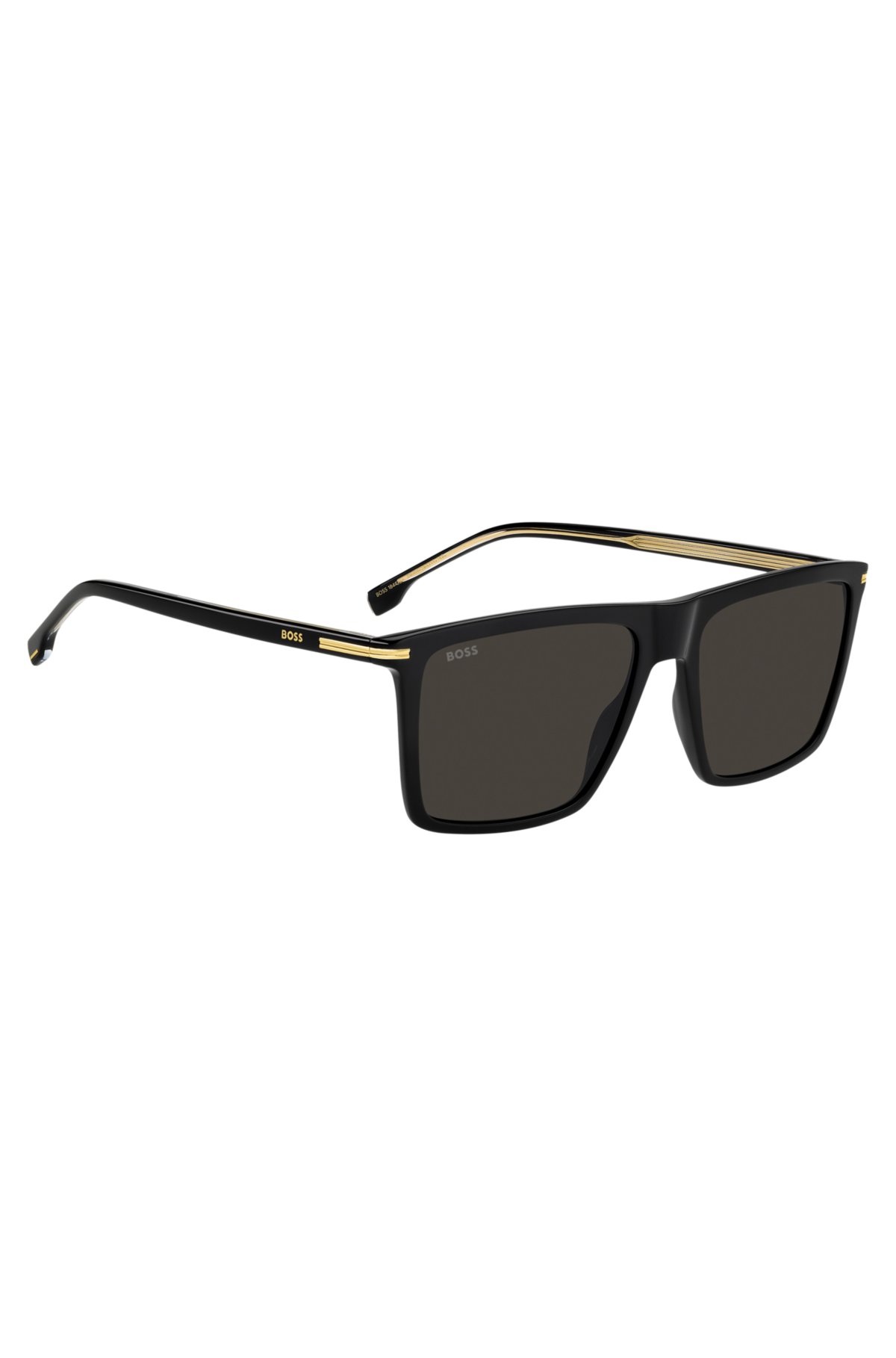 Gafas de sol de acetato negro con detalles dorados
