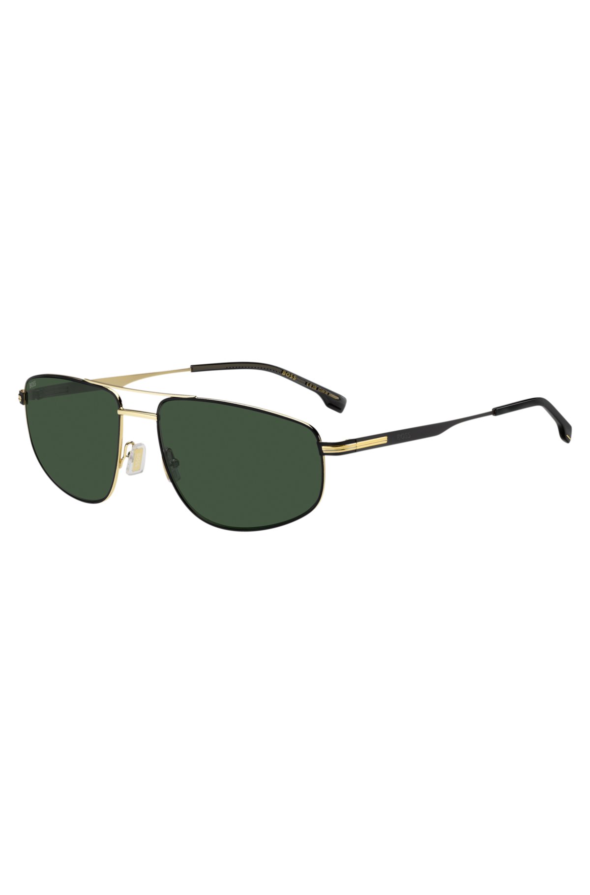 Gafas de sol con puente doble en negro con detalles dorados