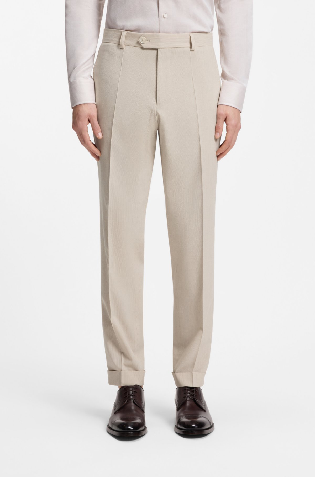 Pantalones pitillo de mezcla de lana con tejido seersucker
