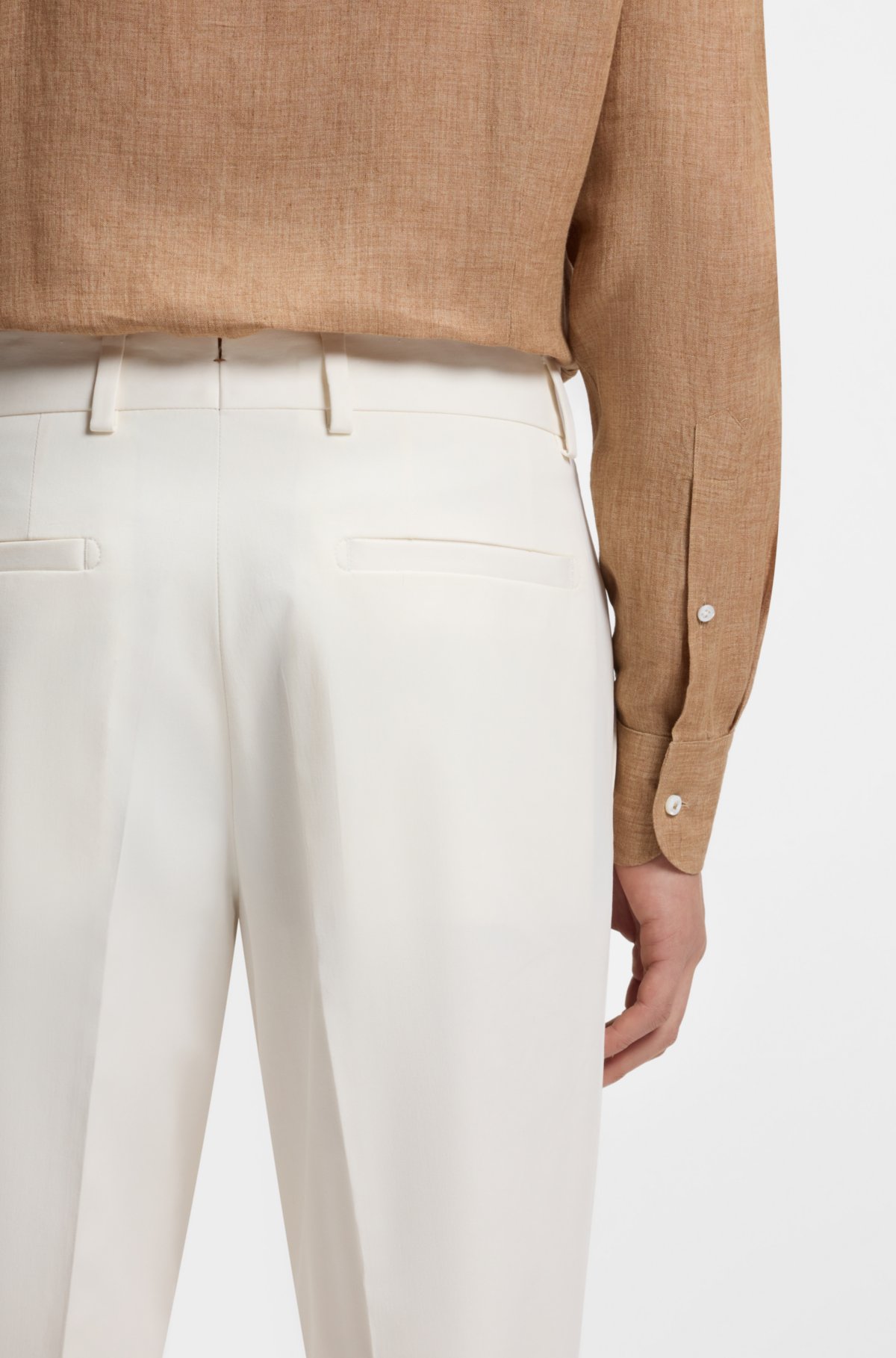 Pantalones rectos de fácil planchado en popelín de algodón elástico