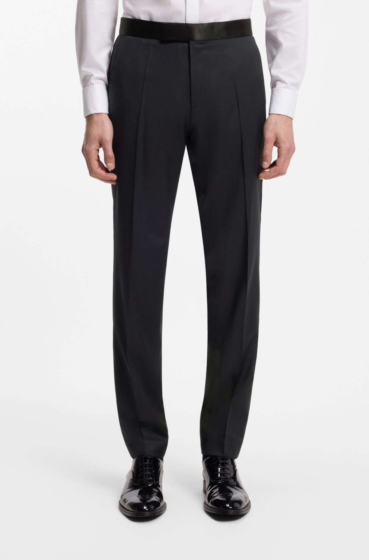 Pantalones de esmoquin ajustados en sarga de lana virgen