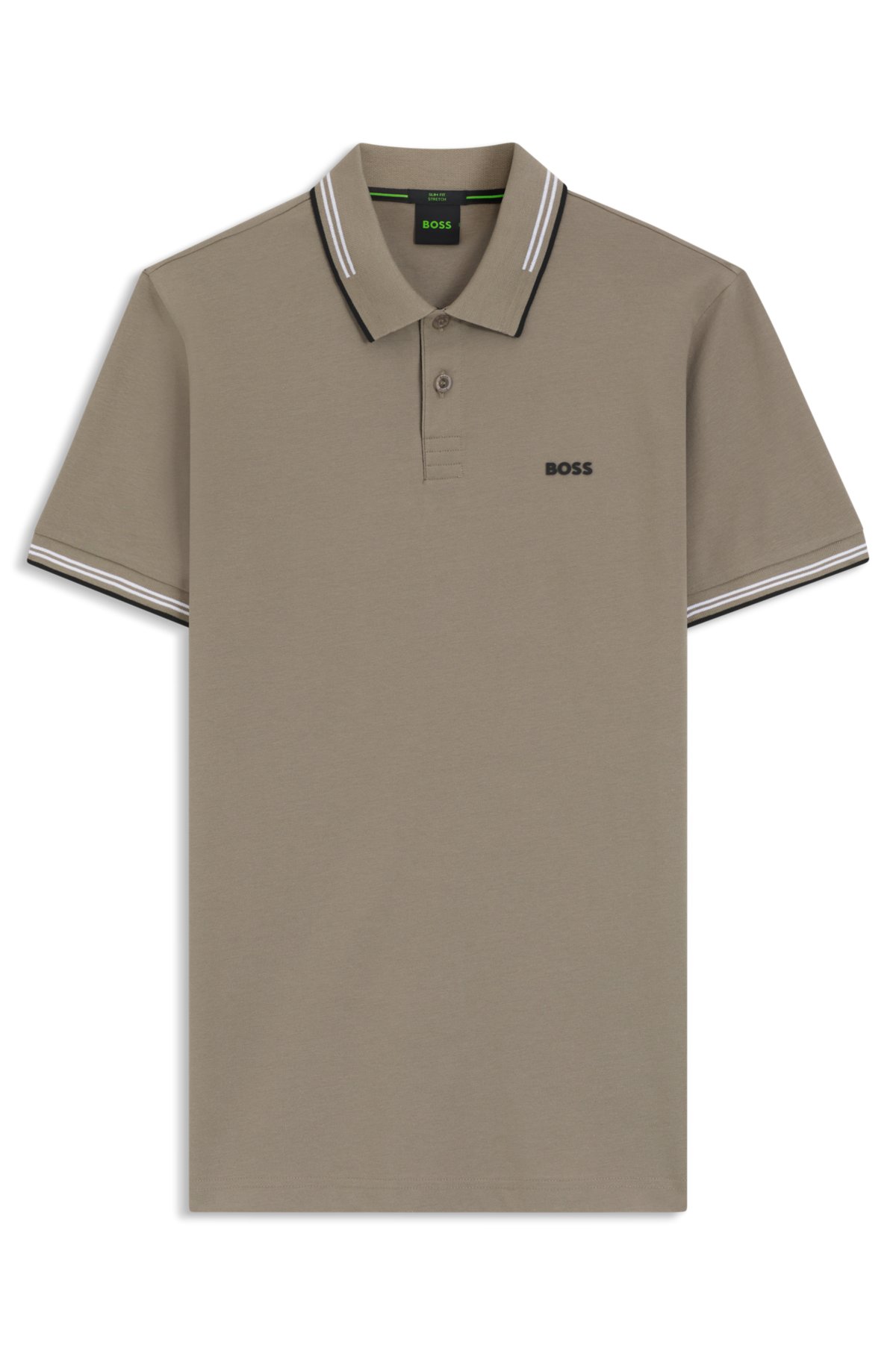 Camiseta polo ajustada de algodón elastizado con marca y rayas