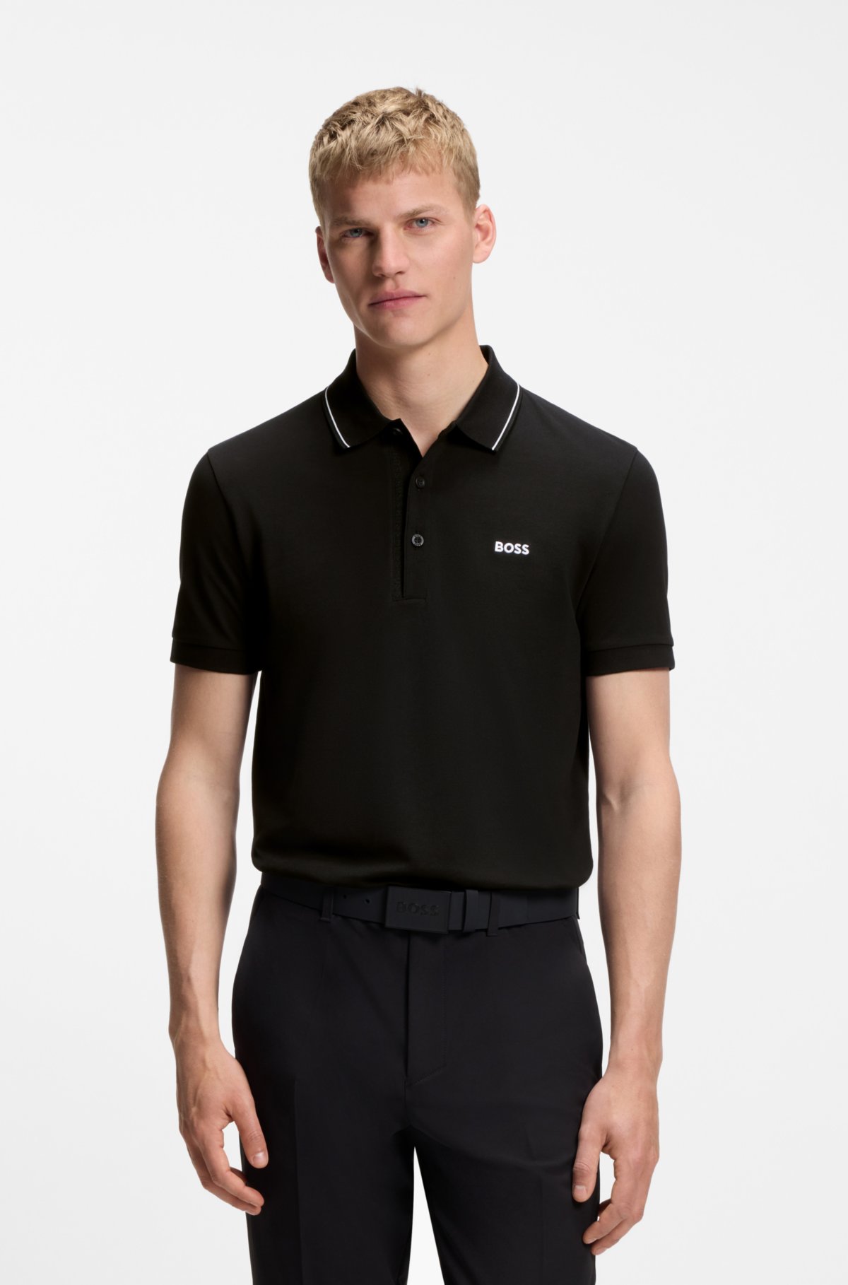 Camiseta de piqué de algodón con logo tono sobre tono