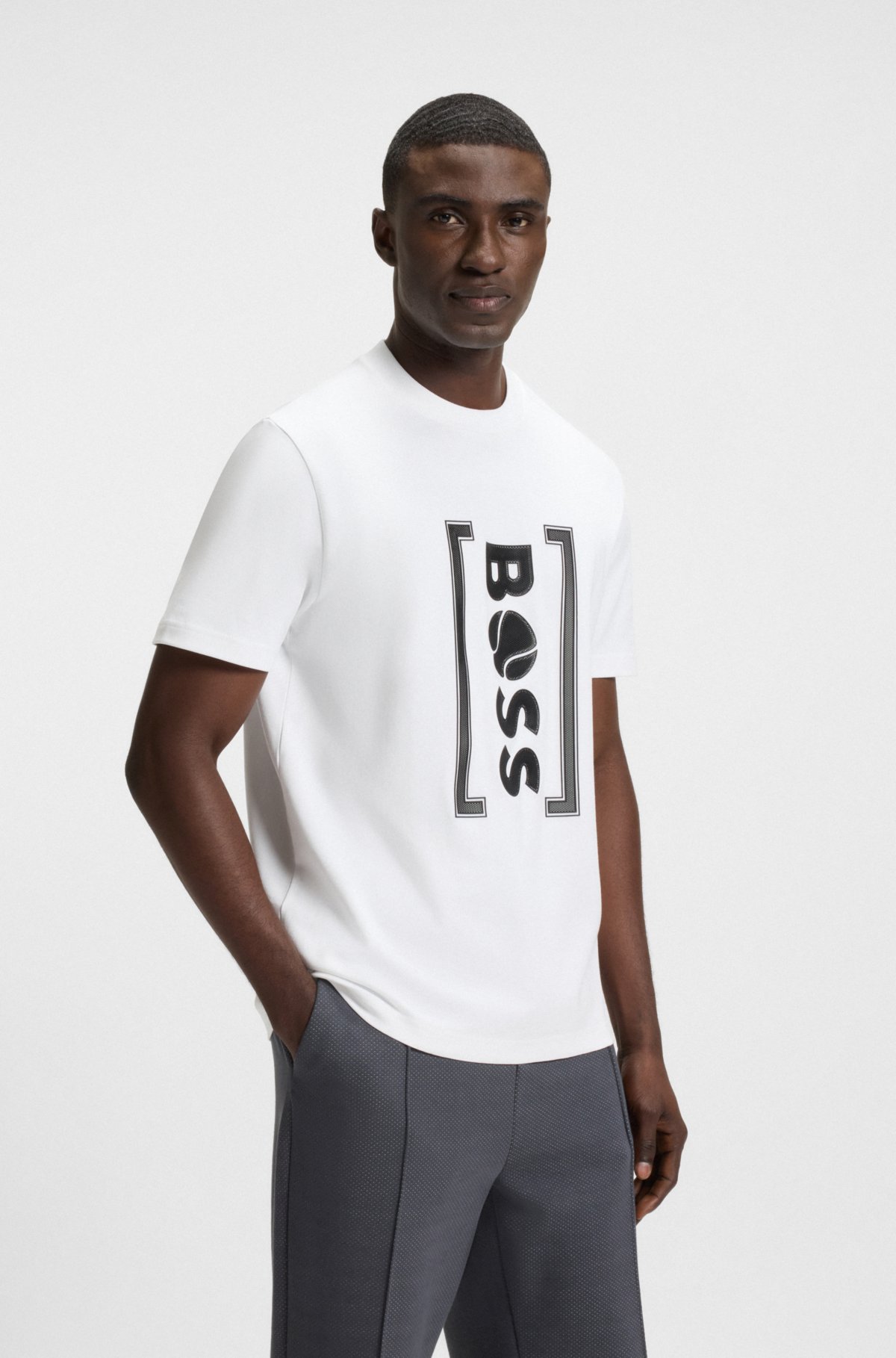 Camiseta de algodón con tejido interlock y arte impreso en malla
