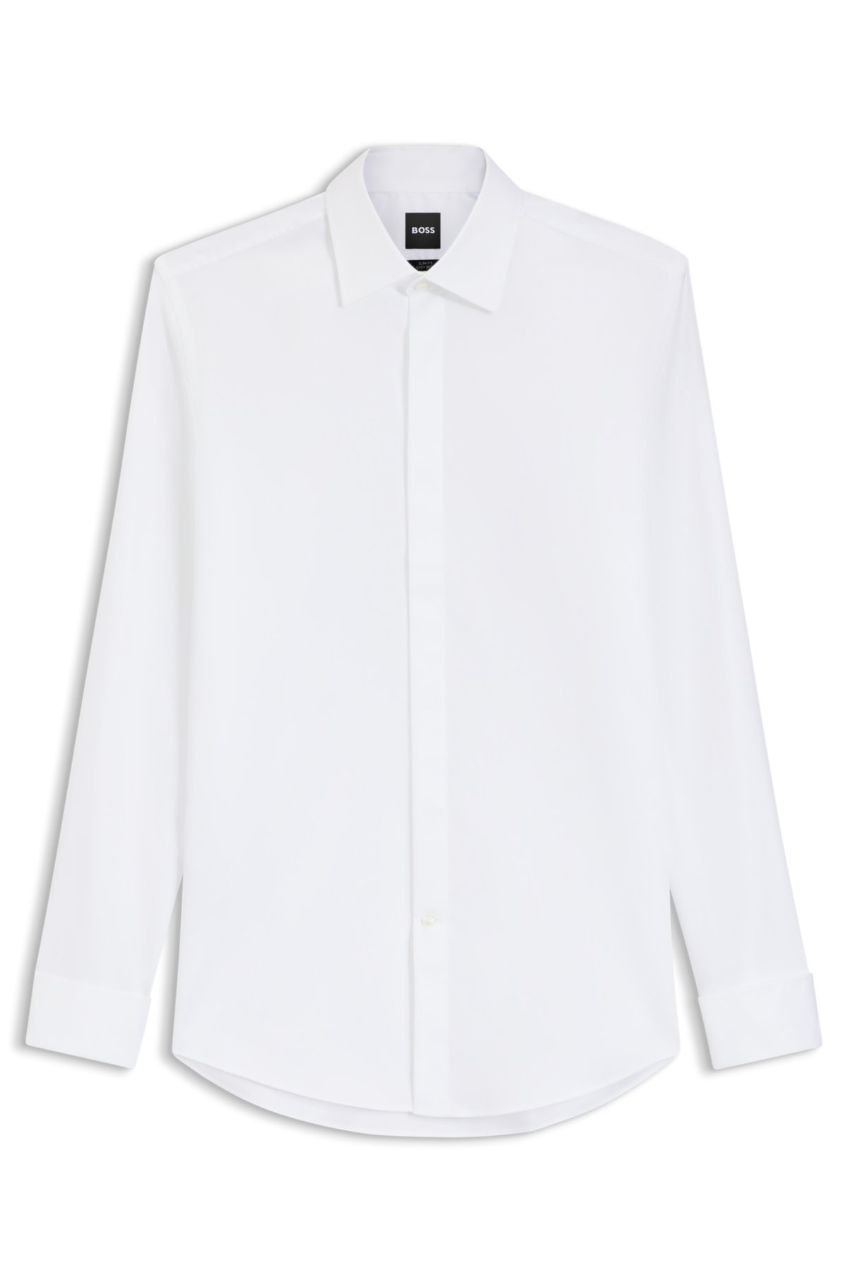 Camisa ajustada de fácil planchado en poplin de algodón elástico