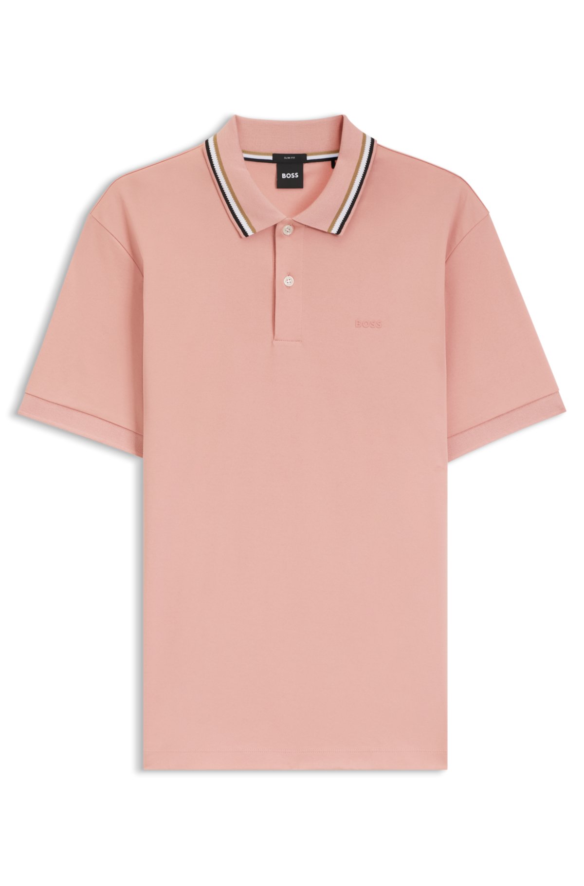 Camiseta de polo ajustada con cuello rayado en algodón con logotipo