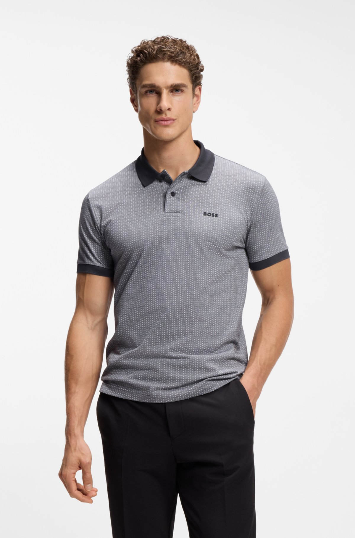 Camiseta polo con estampado de puntos en piqué de algodón