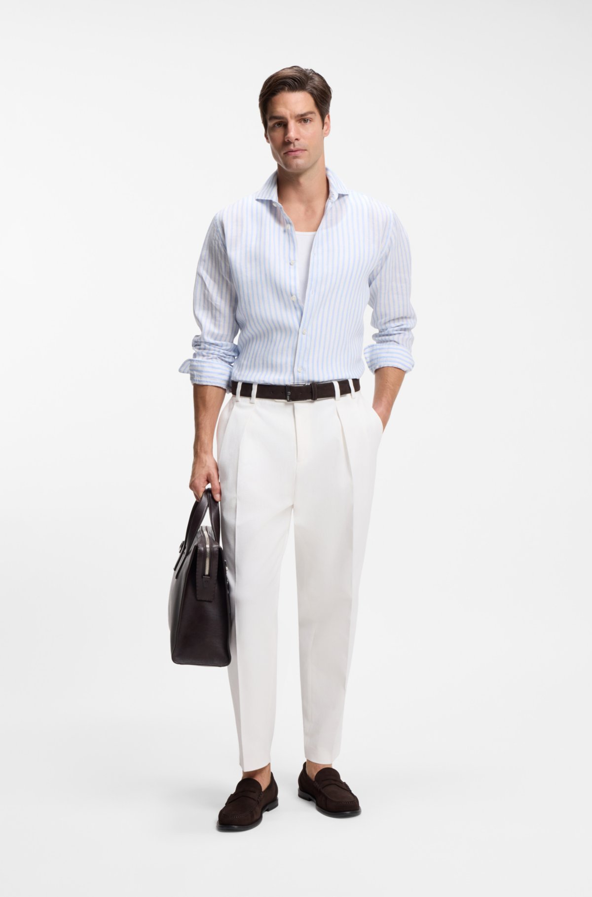 Camisa de corte regular en lino con rayas