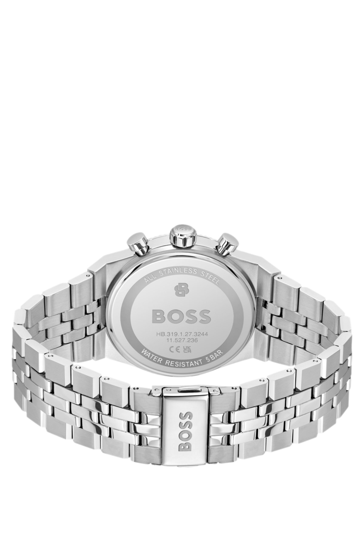 Reloj cronógrafo negro con esfera negra y bisel con relieve