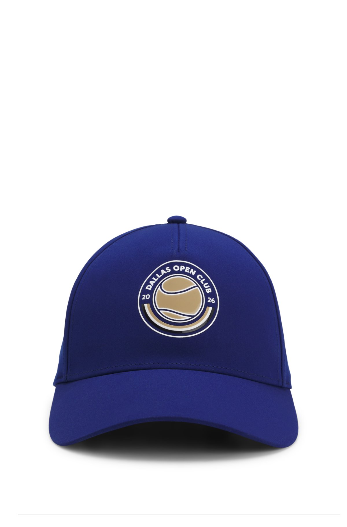 Gorra de cinco paneles con arte de tenis y logotipo
