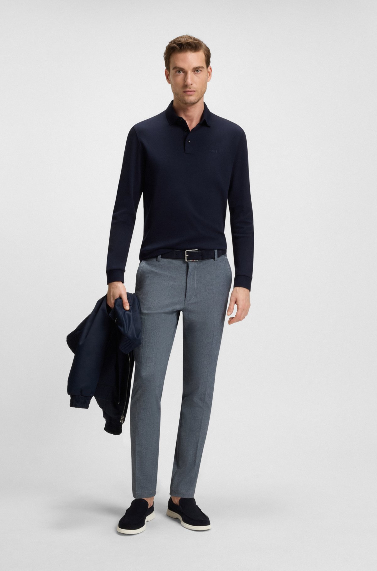 Pantalones entretelados de corte ajustado en tejido elástico dobby