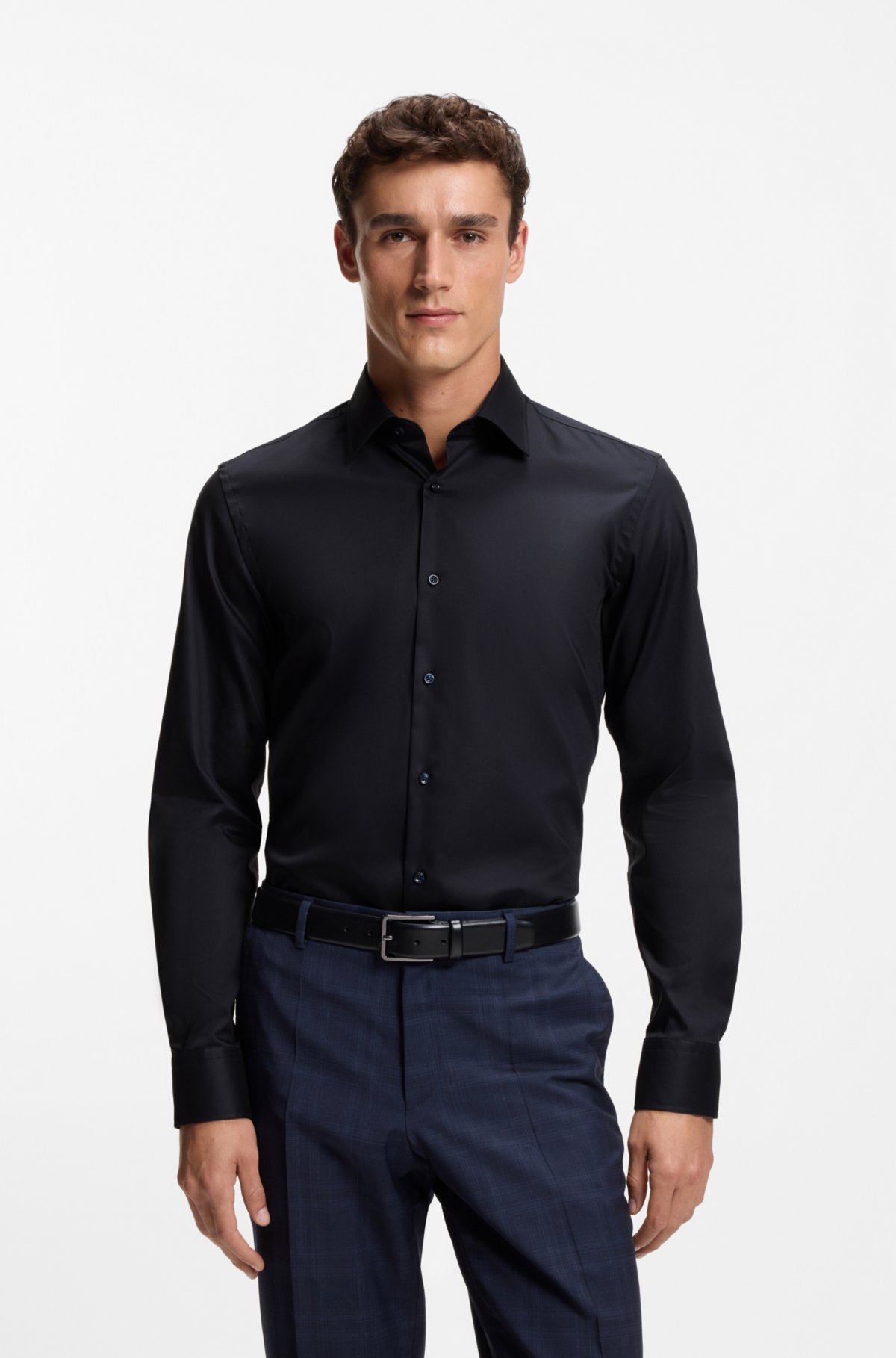 Camisa de corte delgado con fácil planchado en poplin de algodón