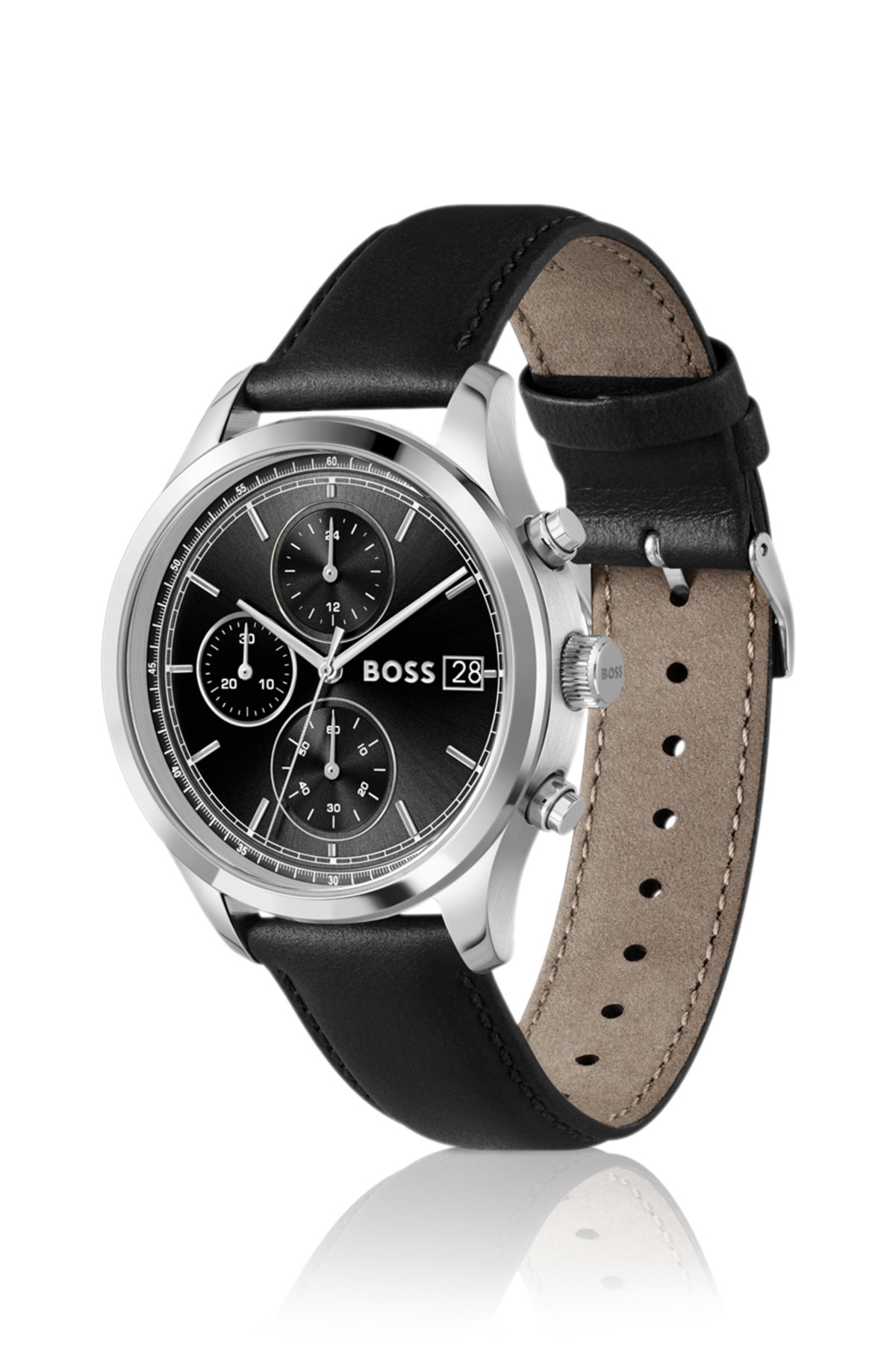 Reloj cronógrafo Stratus con correa de cuero negro