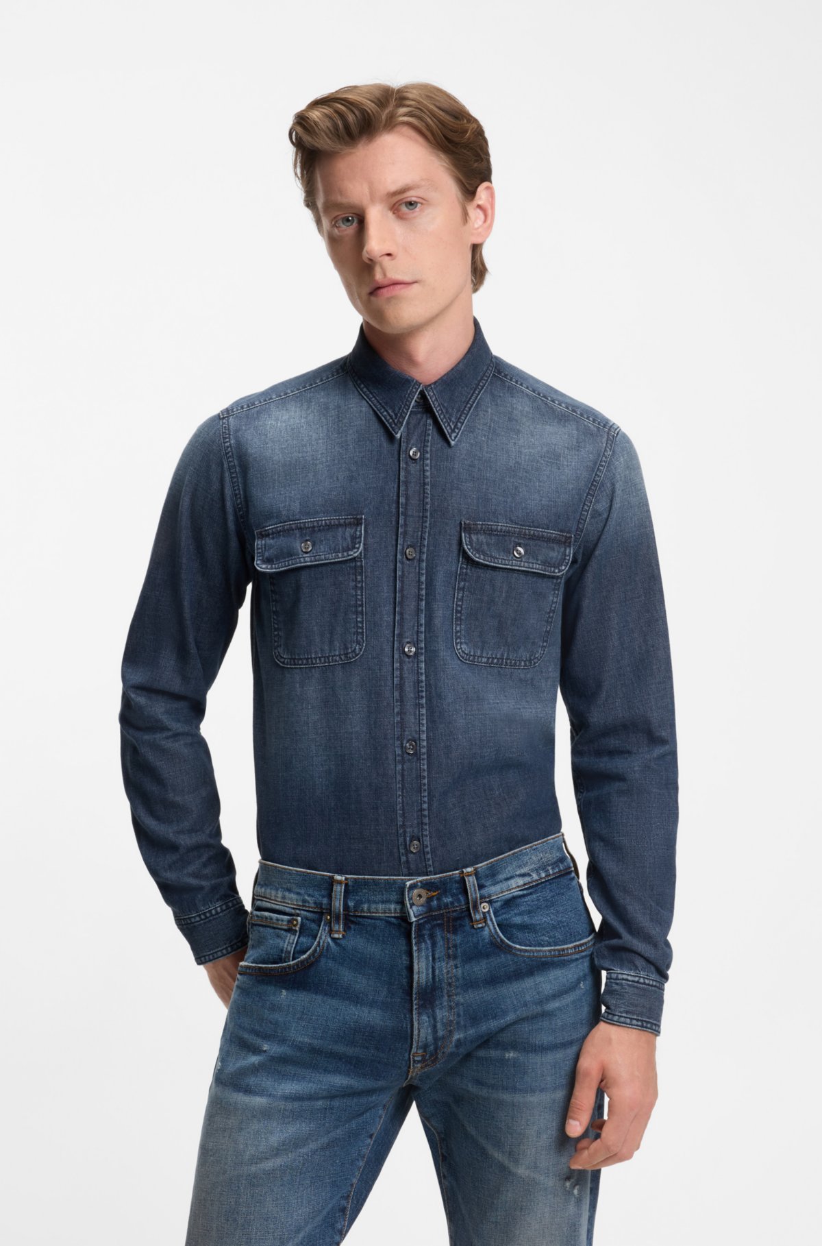 Camisa BECKHAM x BOSS en denim azul