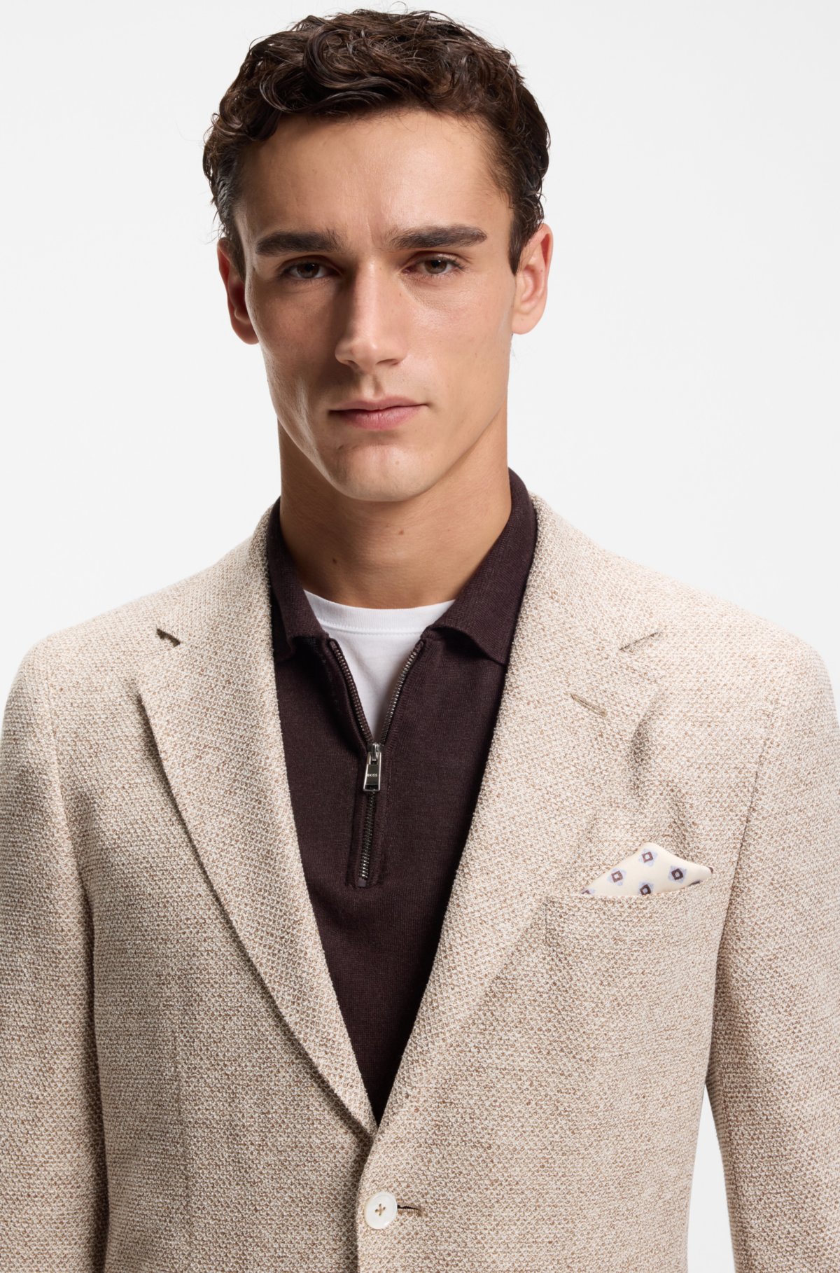 Chaqueta de corte regular con estampado en mezcla de lino