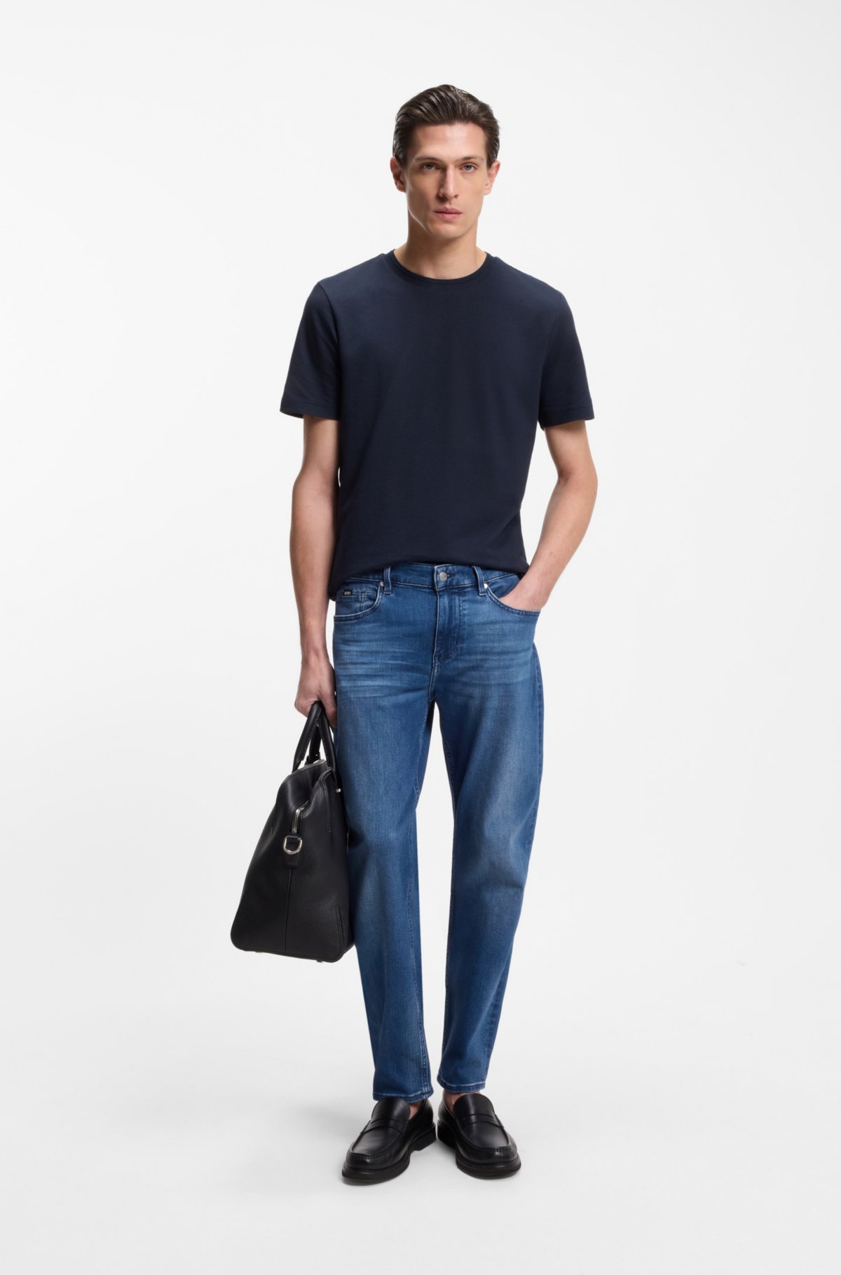 Pantalones vaqueros ajustados regulares de lana de cordero en denim con tacto a cachemira
