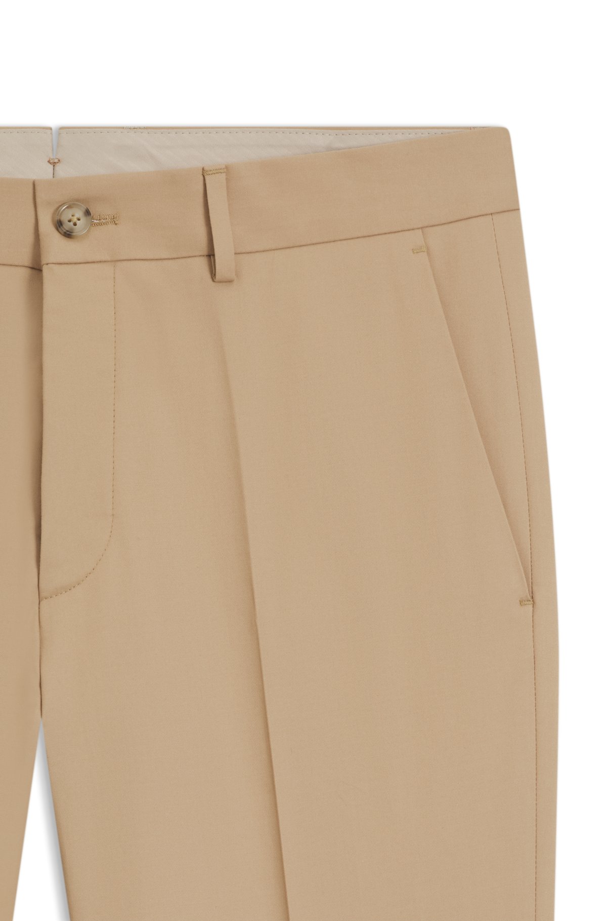 Pantalones entubados en algodón, seda y elastano