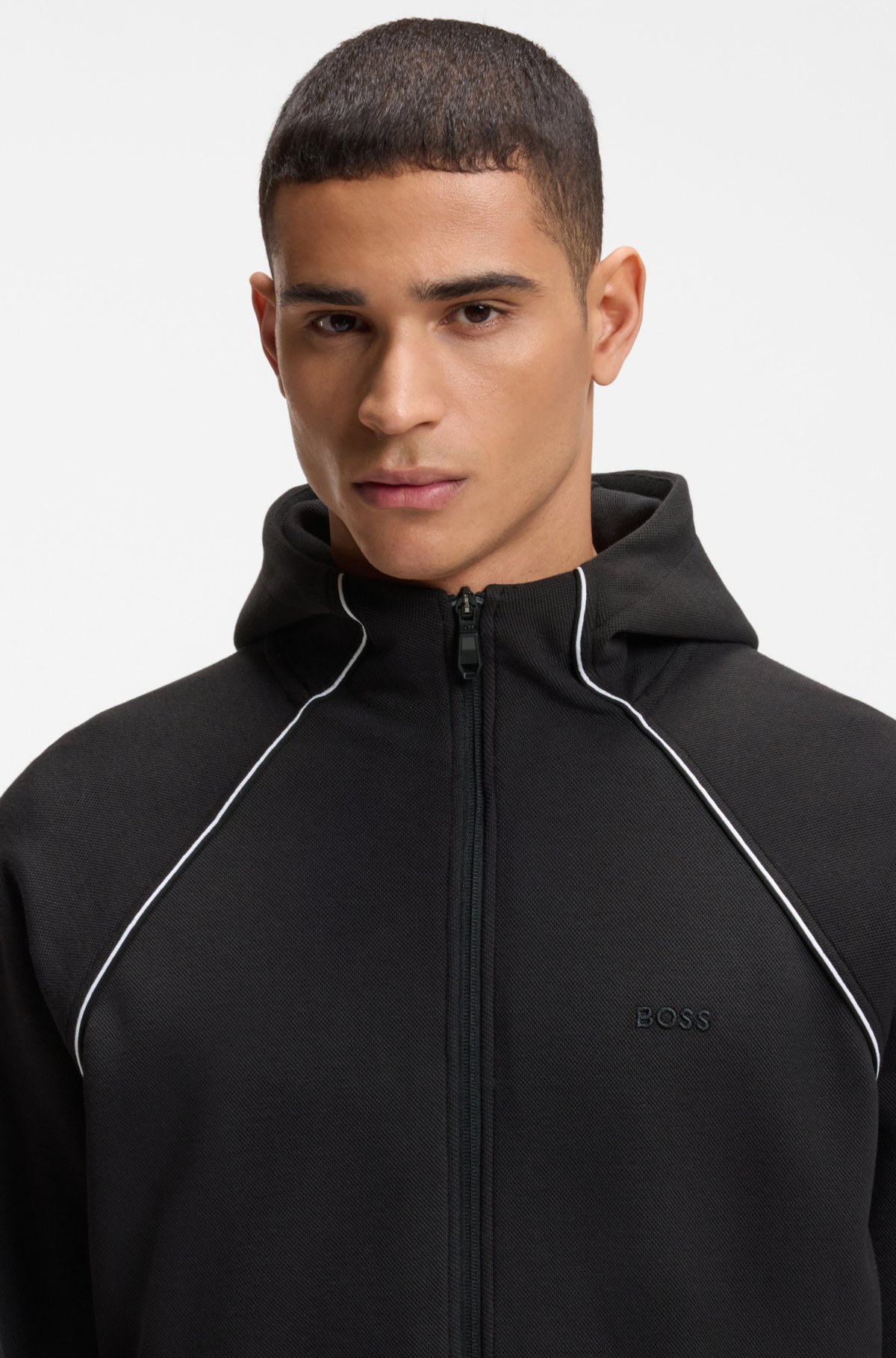 Sudadera con cremallera de detalle de costuras en mezcla de algodón