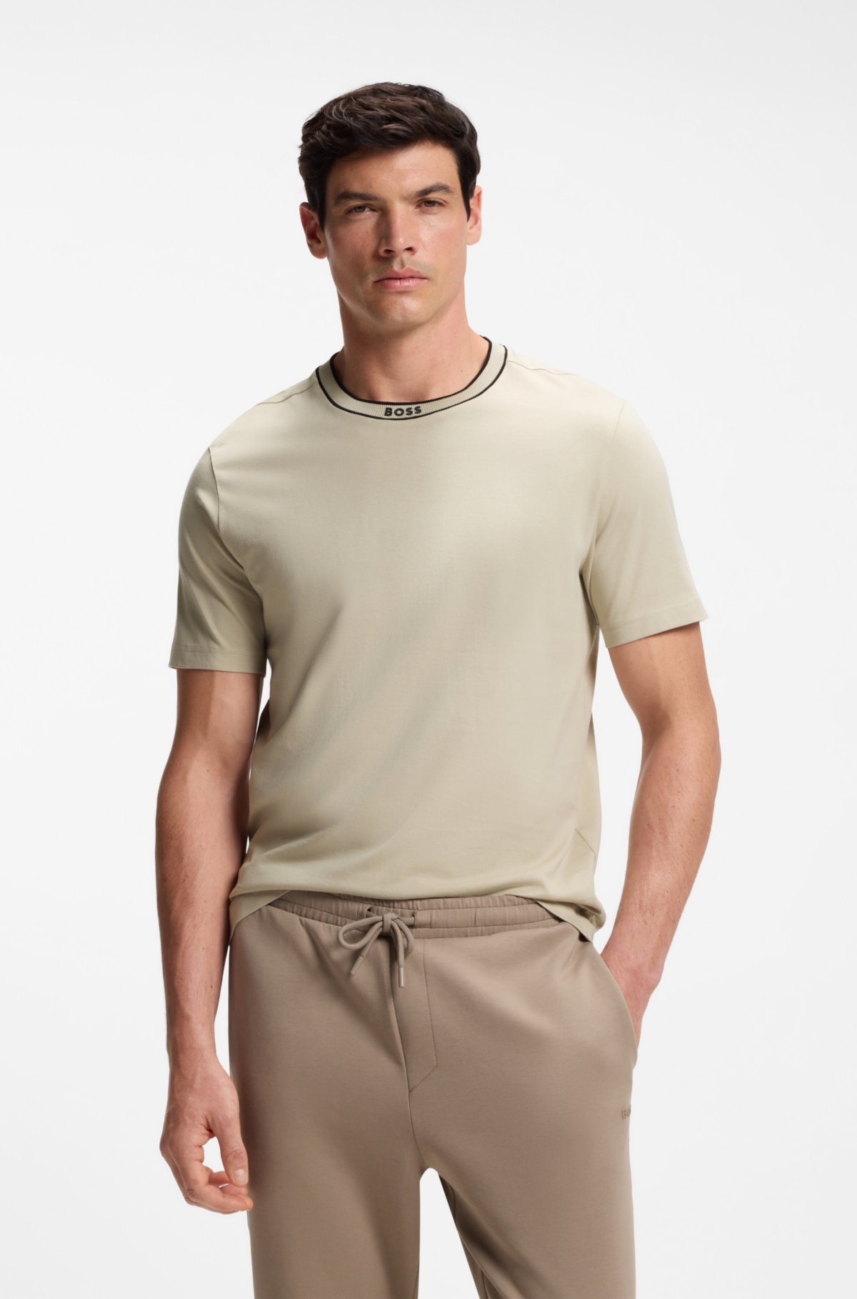 Camiseta de algodón con logo de cuello redondo