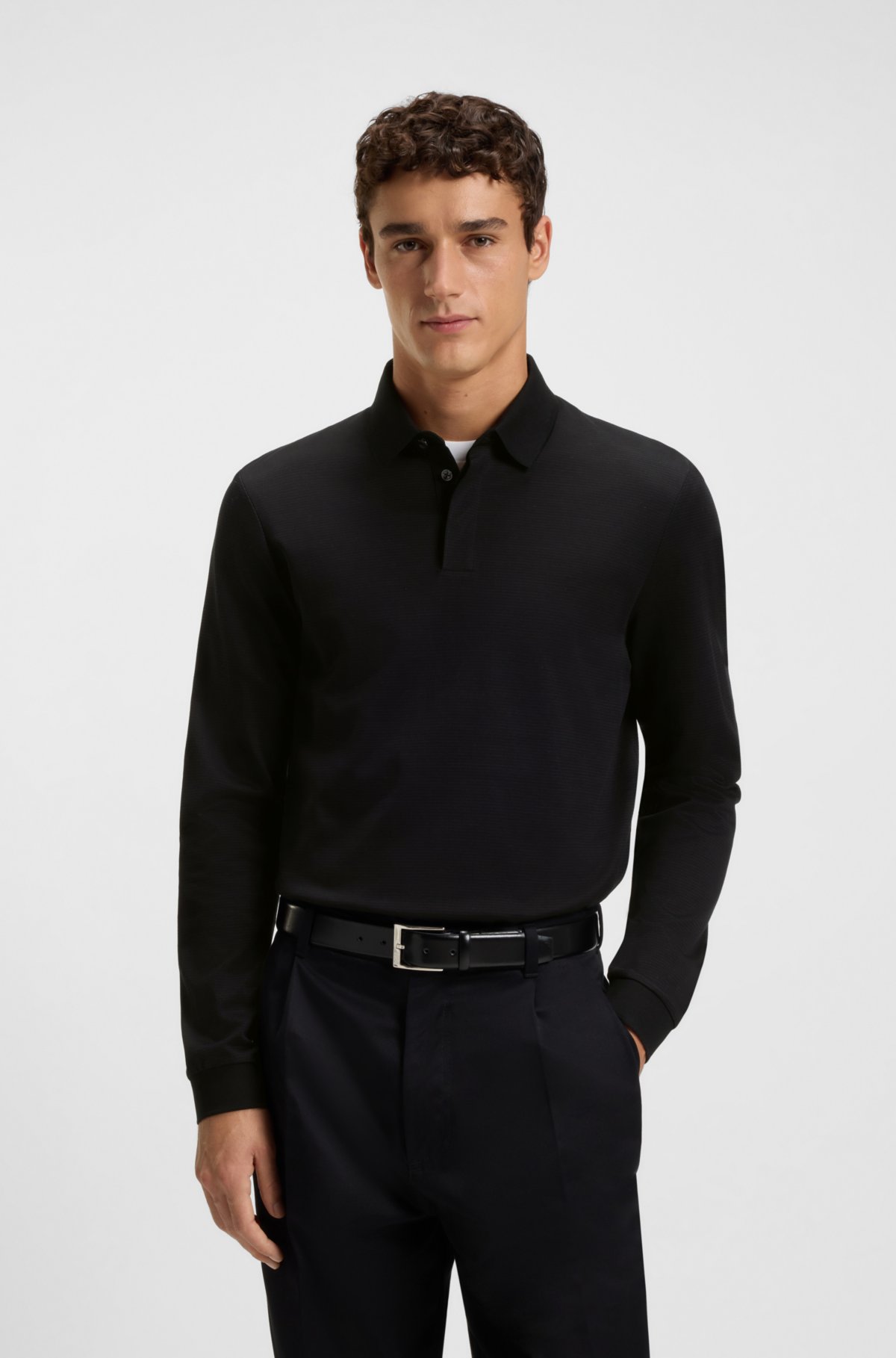 Camiseta de piqué de algodón mercerizado con cuello liso