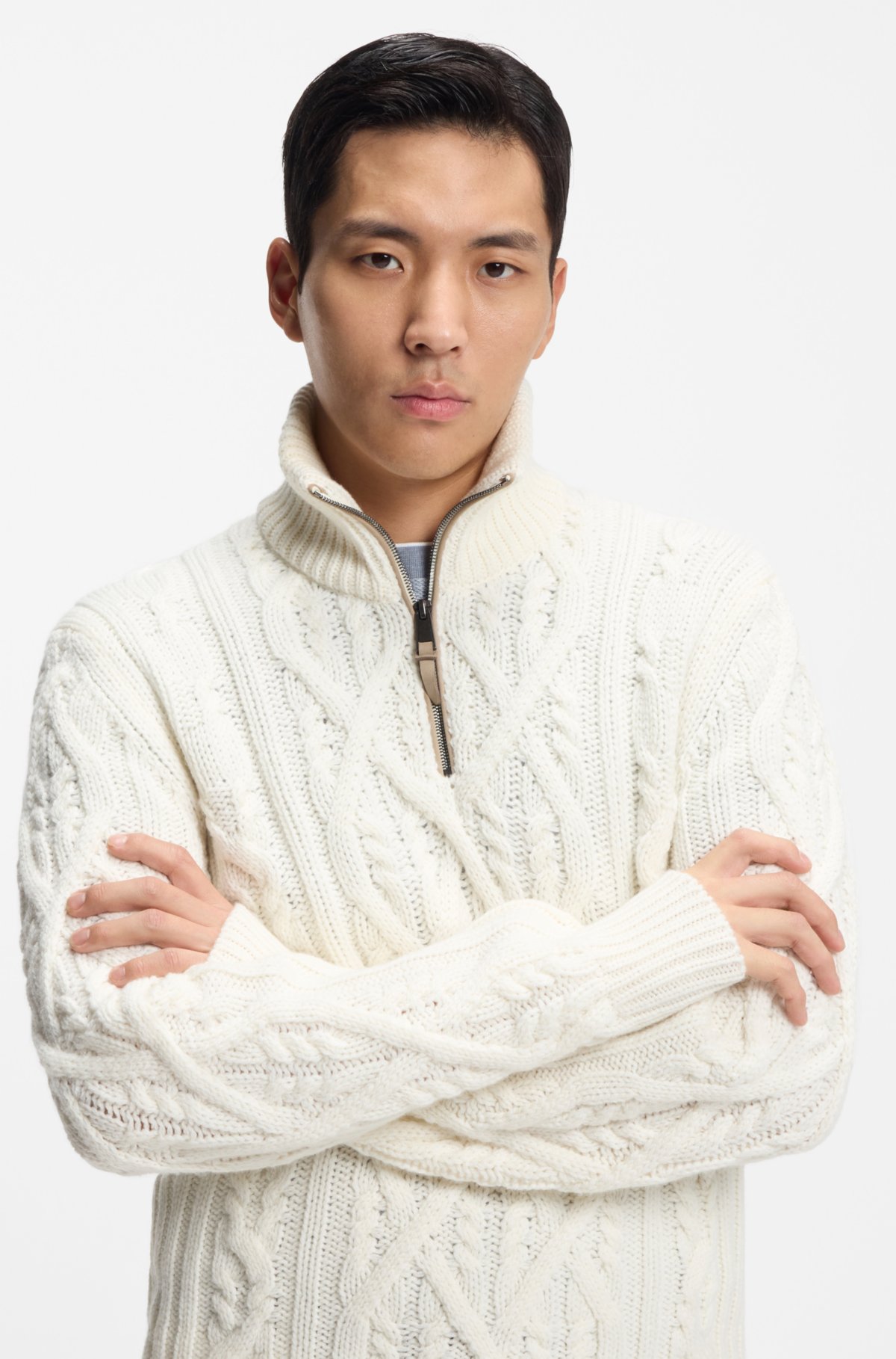 Sudadera de lana y cashmere con punto de cable