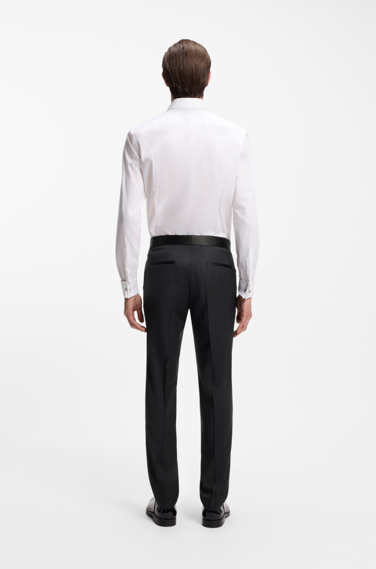 Pantalones de esmoquin ajustados en sarga de lana virgen