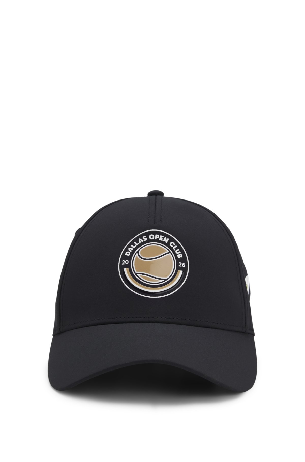 Gorra de cinco paneles con arte de tenis y logotipo