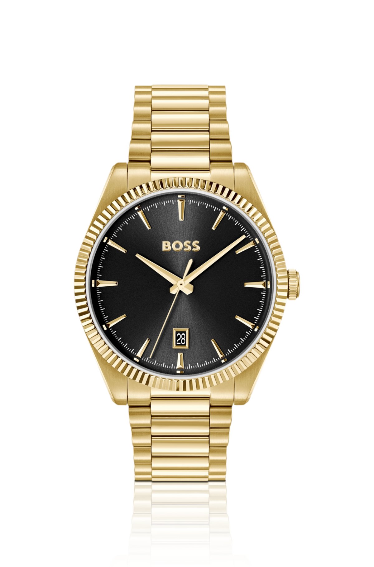 Reloj de tono dorado Cheswick con bisel acanalado