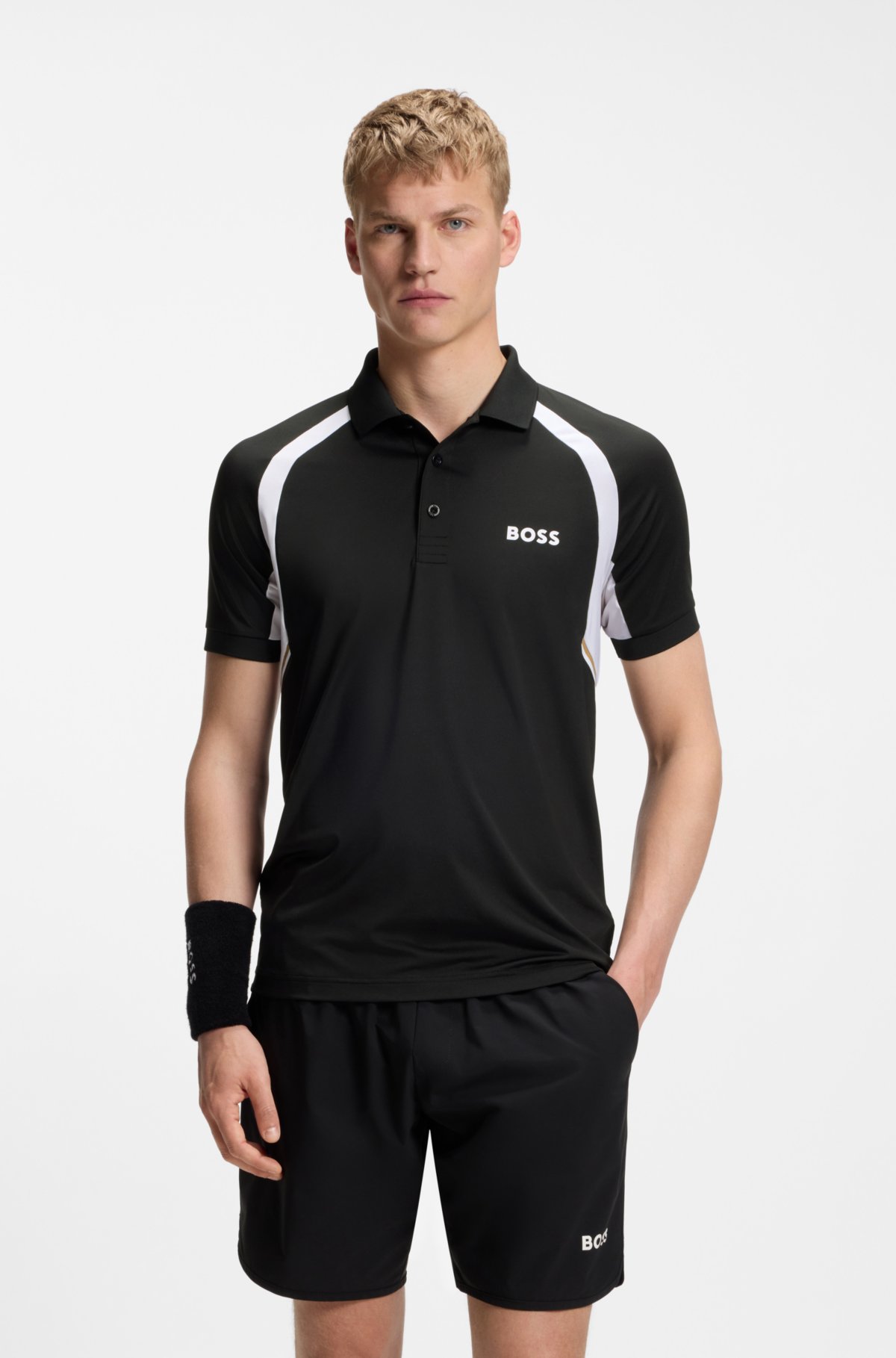 Camiseta polo ajustada activa de secado rápido con estiramiento en cuatro direcciones