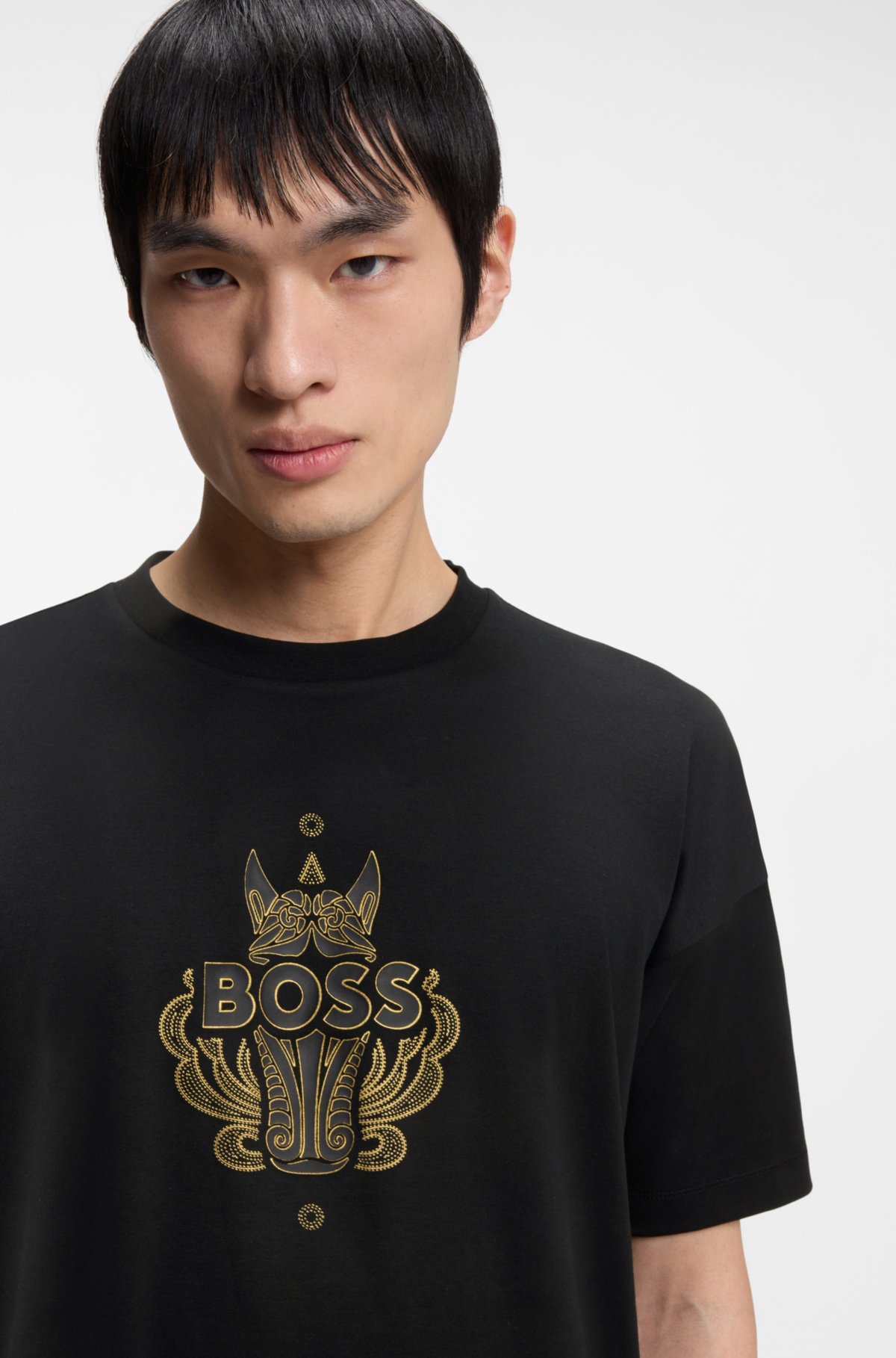 Camiseta de algodón jersey con estampado de logo Año del Caballo