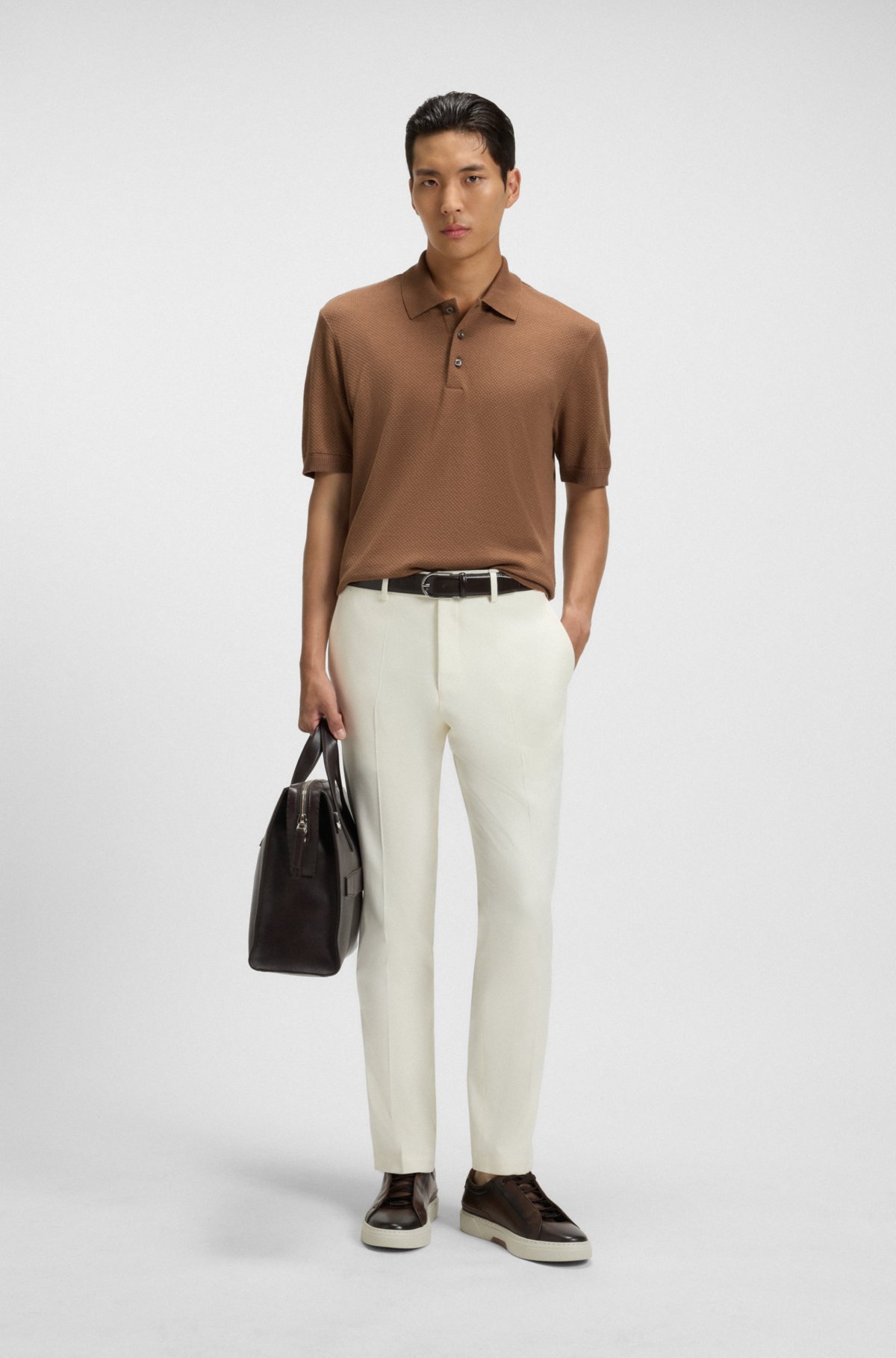 Camiseta de polo de algodón-seda con corte regular y acabado mercerizado
