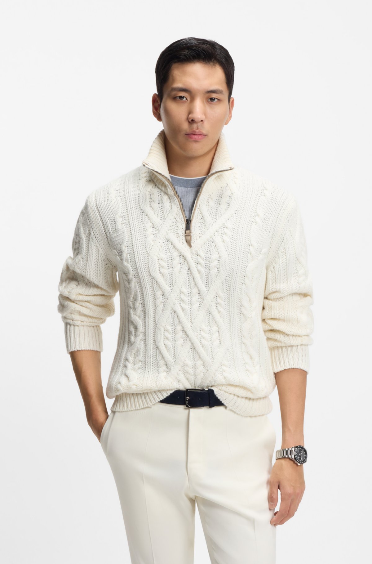 Sudadera de lana y cashmere con punto de cable