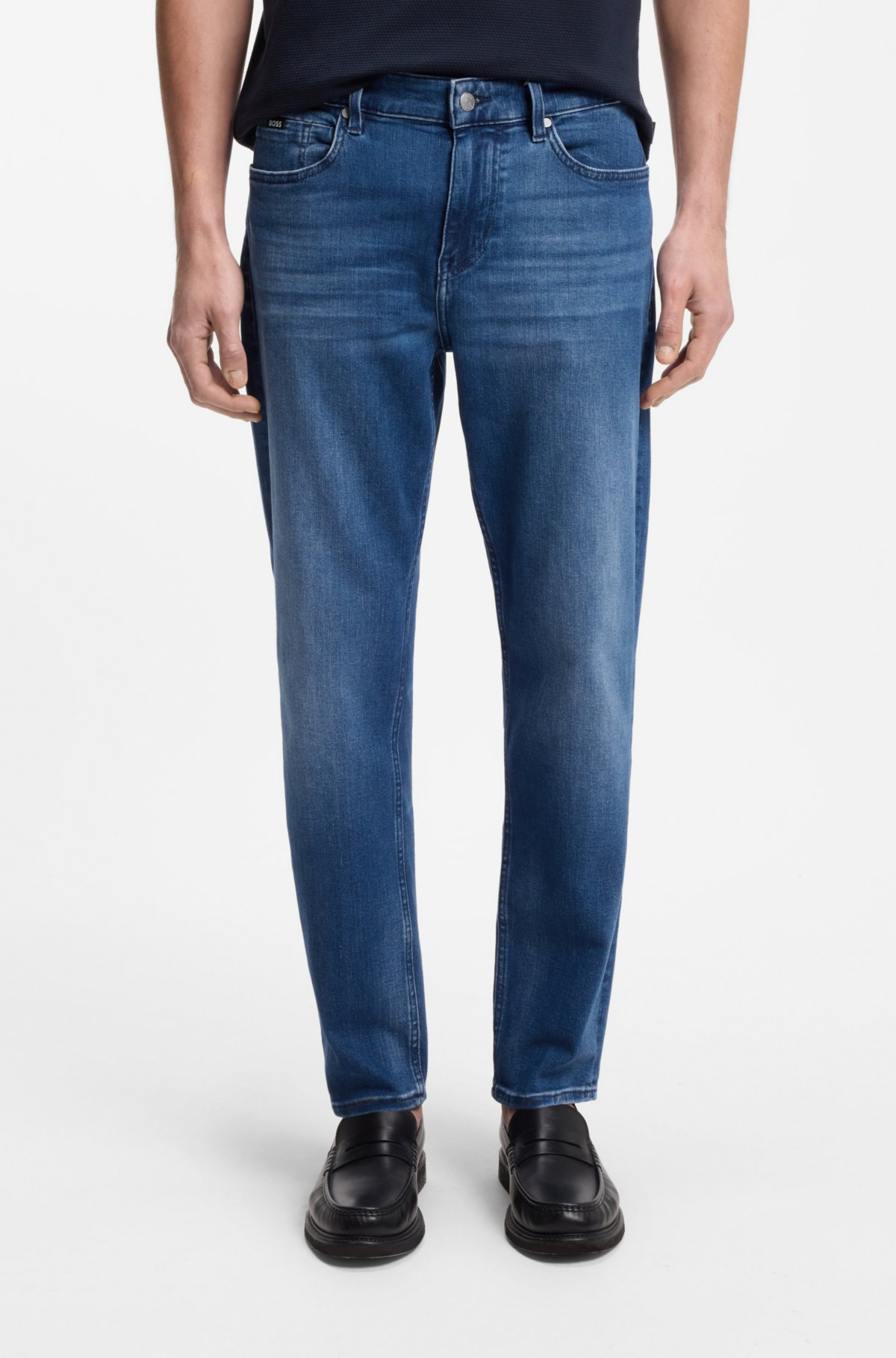 Pantalones vaqueros ajustados regulares de lana de cordero en denim con tacto a cachemira